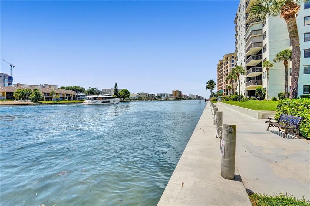 Intracoastal view facing south towards the Voyager, which is the building right after the bench.