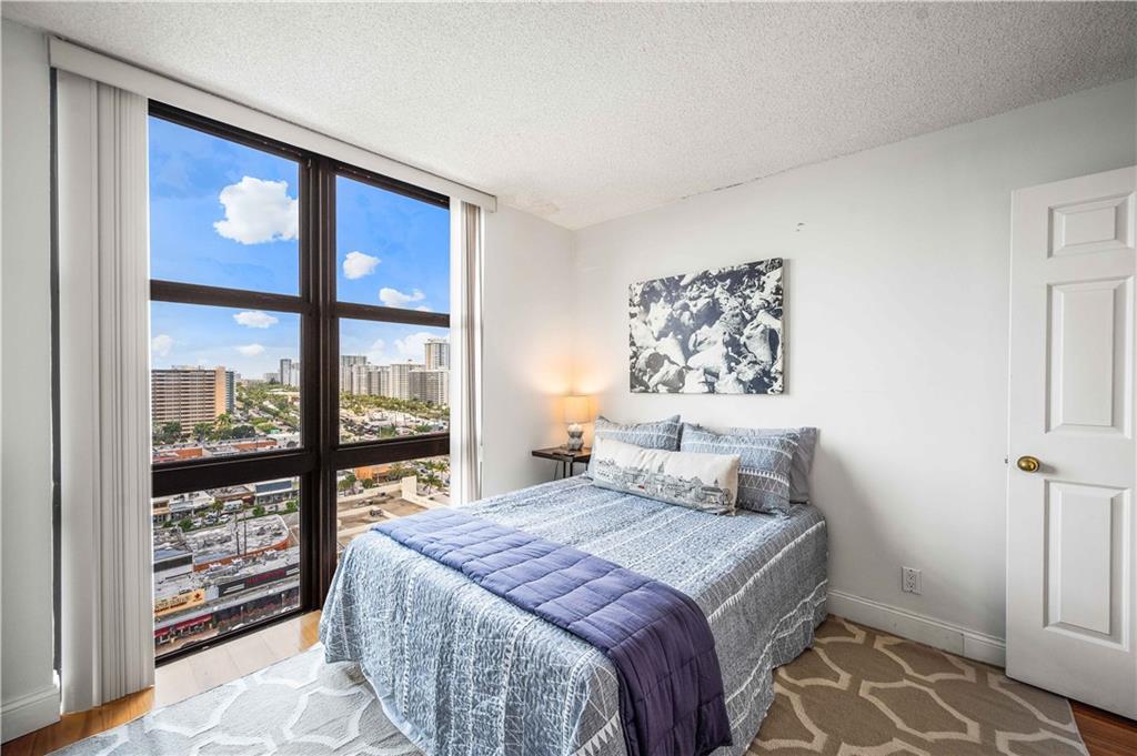 Guest room #1 has nice floor to ceiling impact windows.