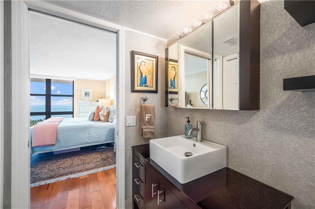 Good storage in master bathroom.