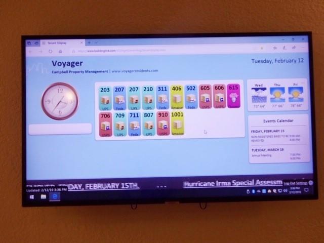 Building Link Communication TV on the first floor so you know what's happening at the Voyager. It let's you know if you ave any packages.
