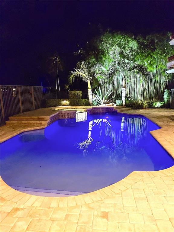 Night view of pool colors can change in pool.