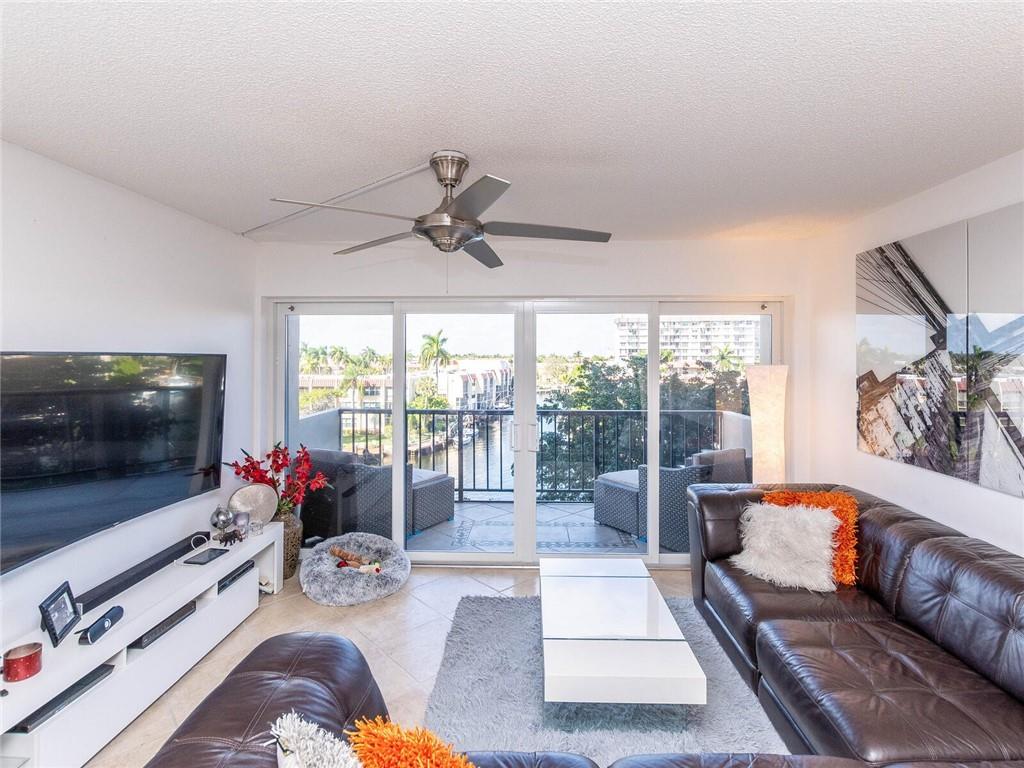 Living area with water views
