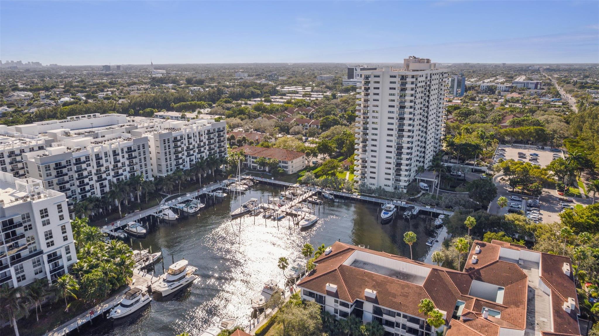 Looking W over inlet from intercoastal to marina and Port Royale.
