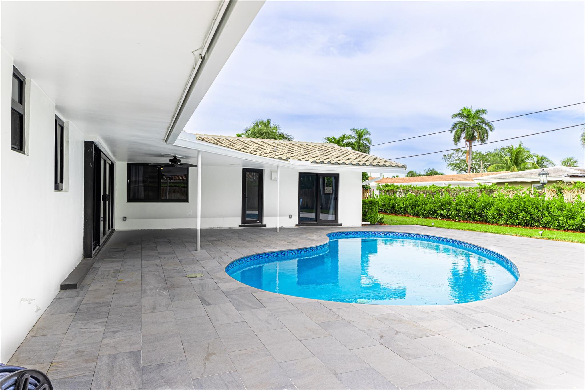 Beautiful pool with saltwater system and heat pump.