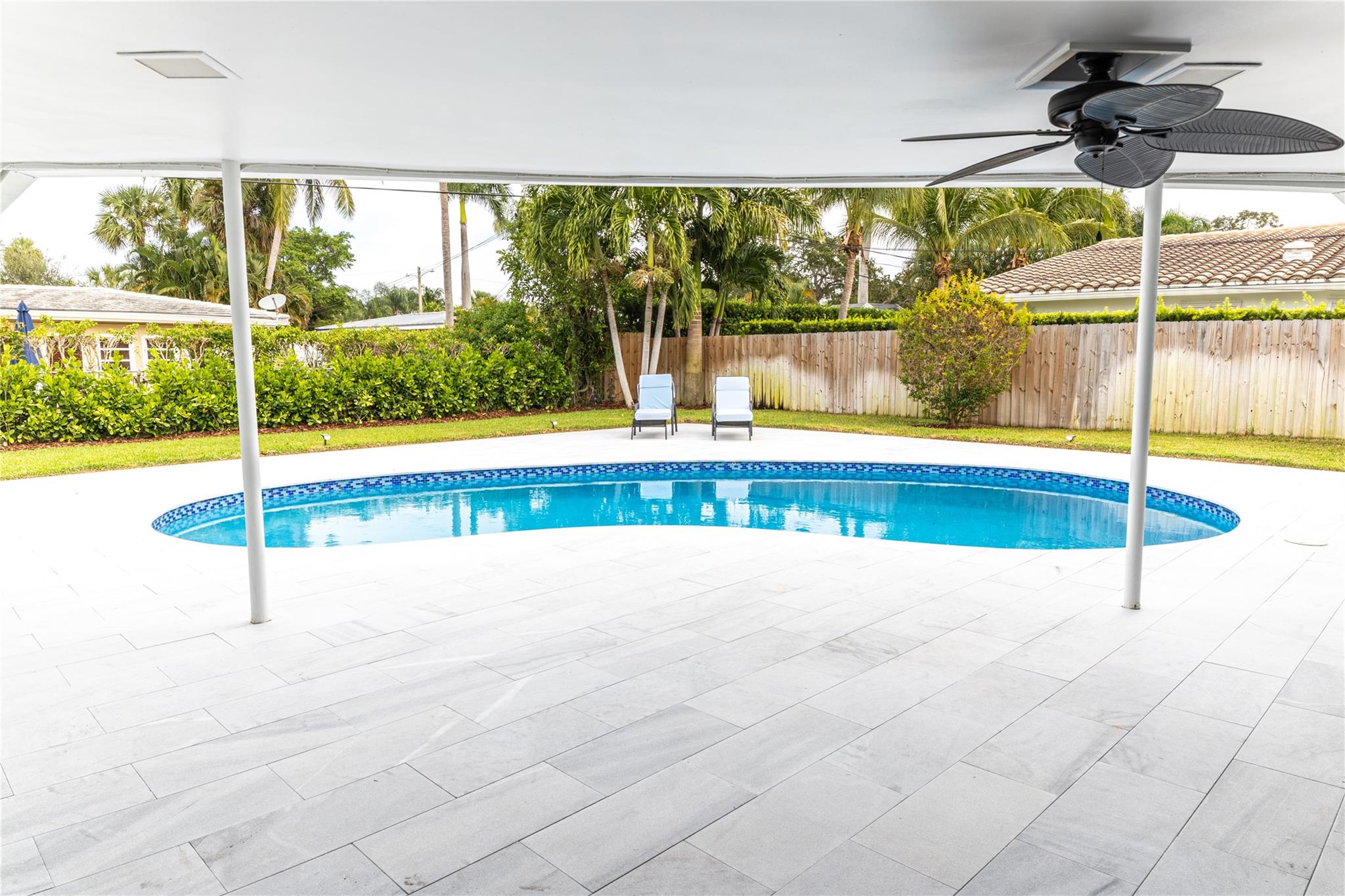 Beautiful pool with saltwater system and heat pump.