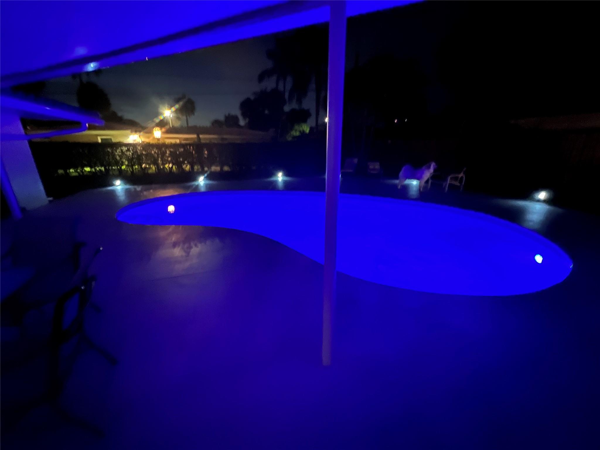 Pool at night. Swim even at night and even in the winter in this beautiful pool with saltwater system and heat pump.