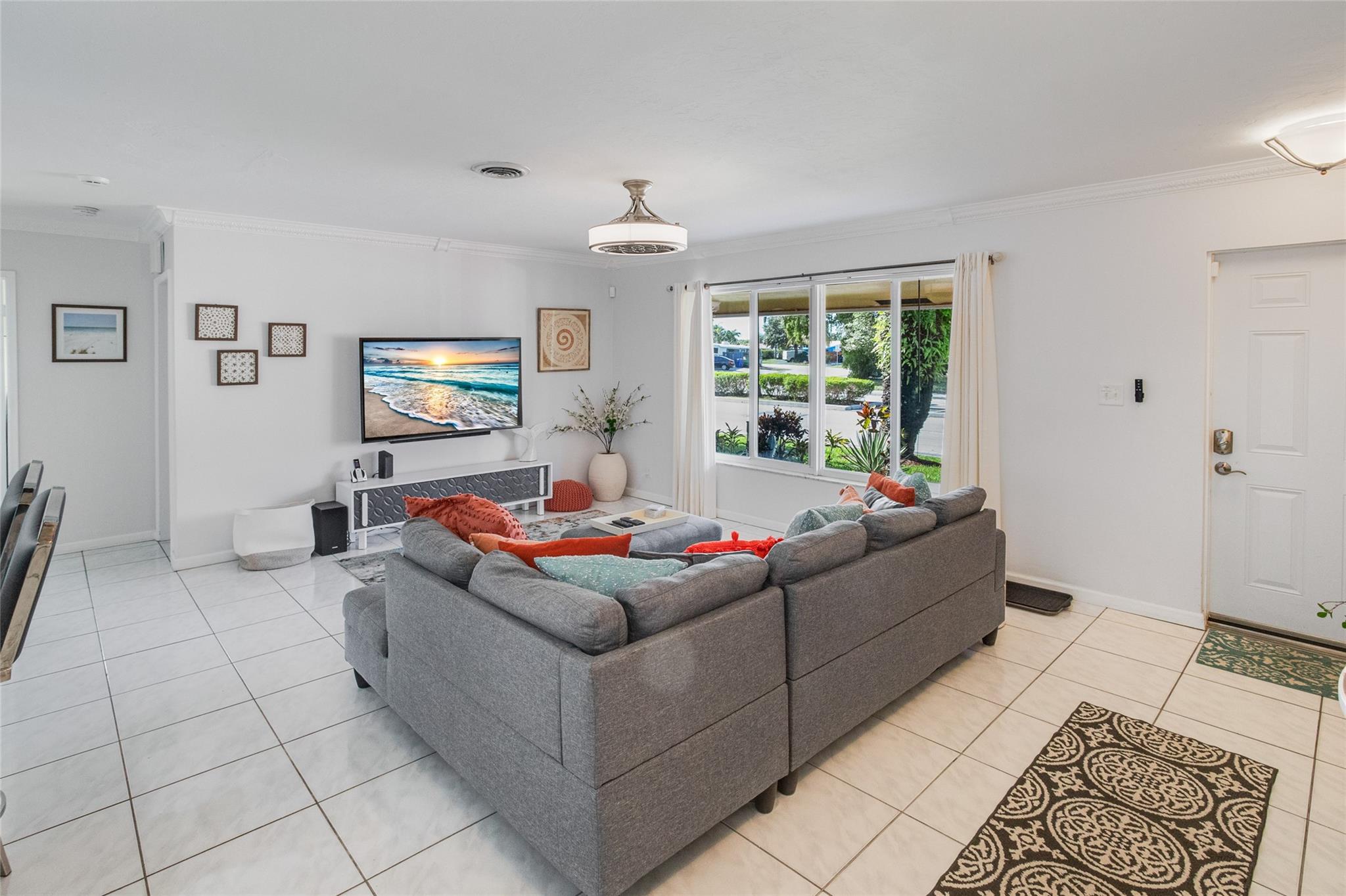 Bright and light and expansive entry and living area.