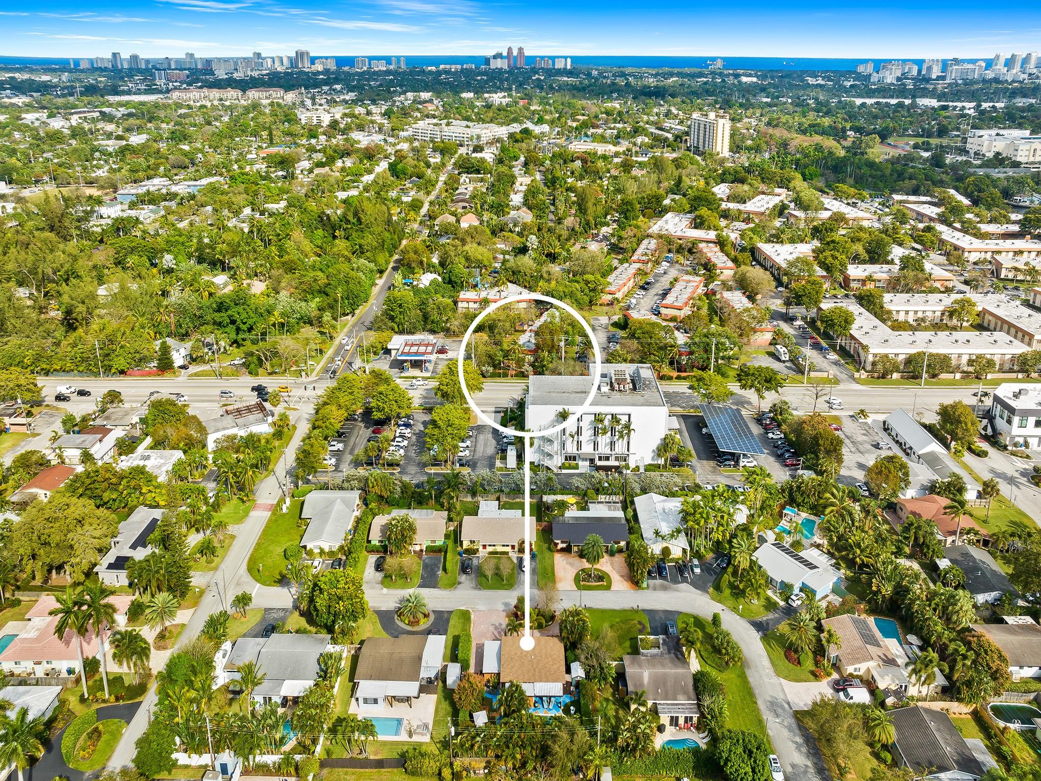 Aerial with ocean in the distance