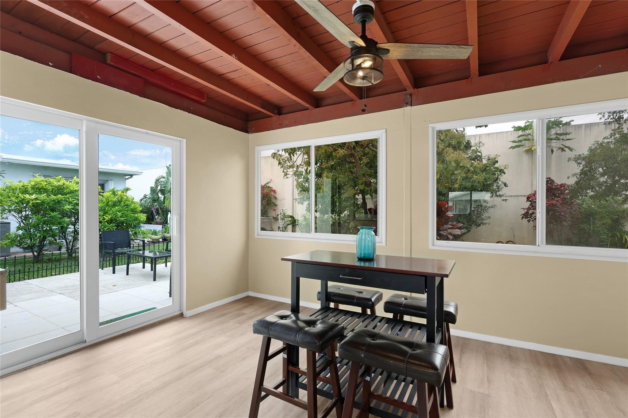 Great EXTRA space. Impact door for storm protection, security and extra sunlight.