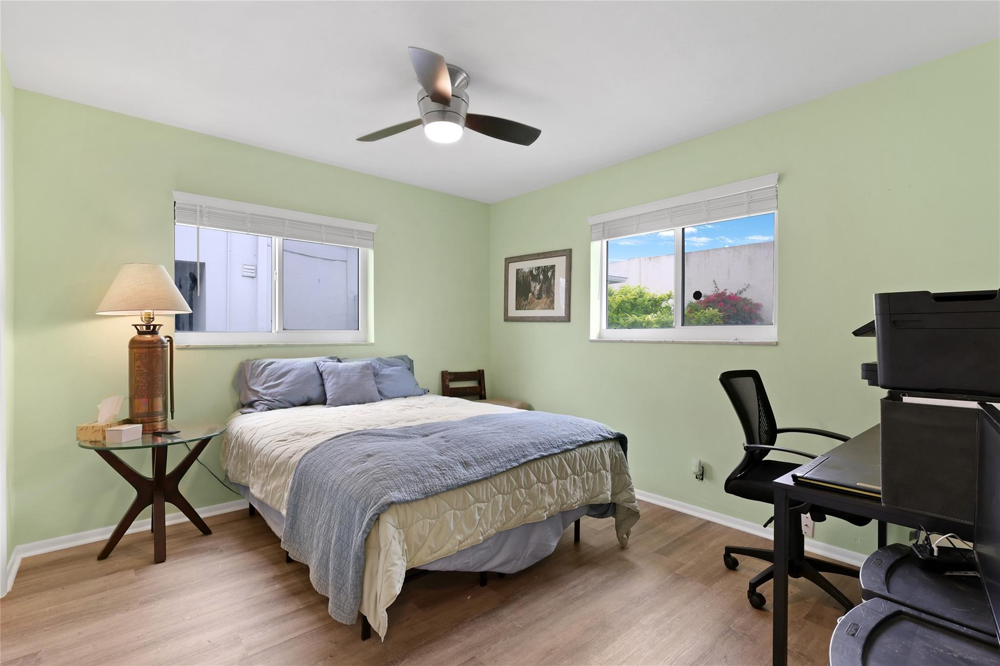Large Second Bedroom with Impact Windows and new Ceiling Fan.