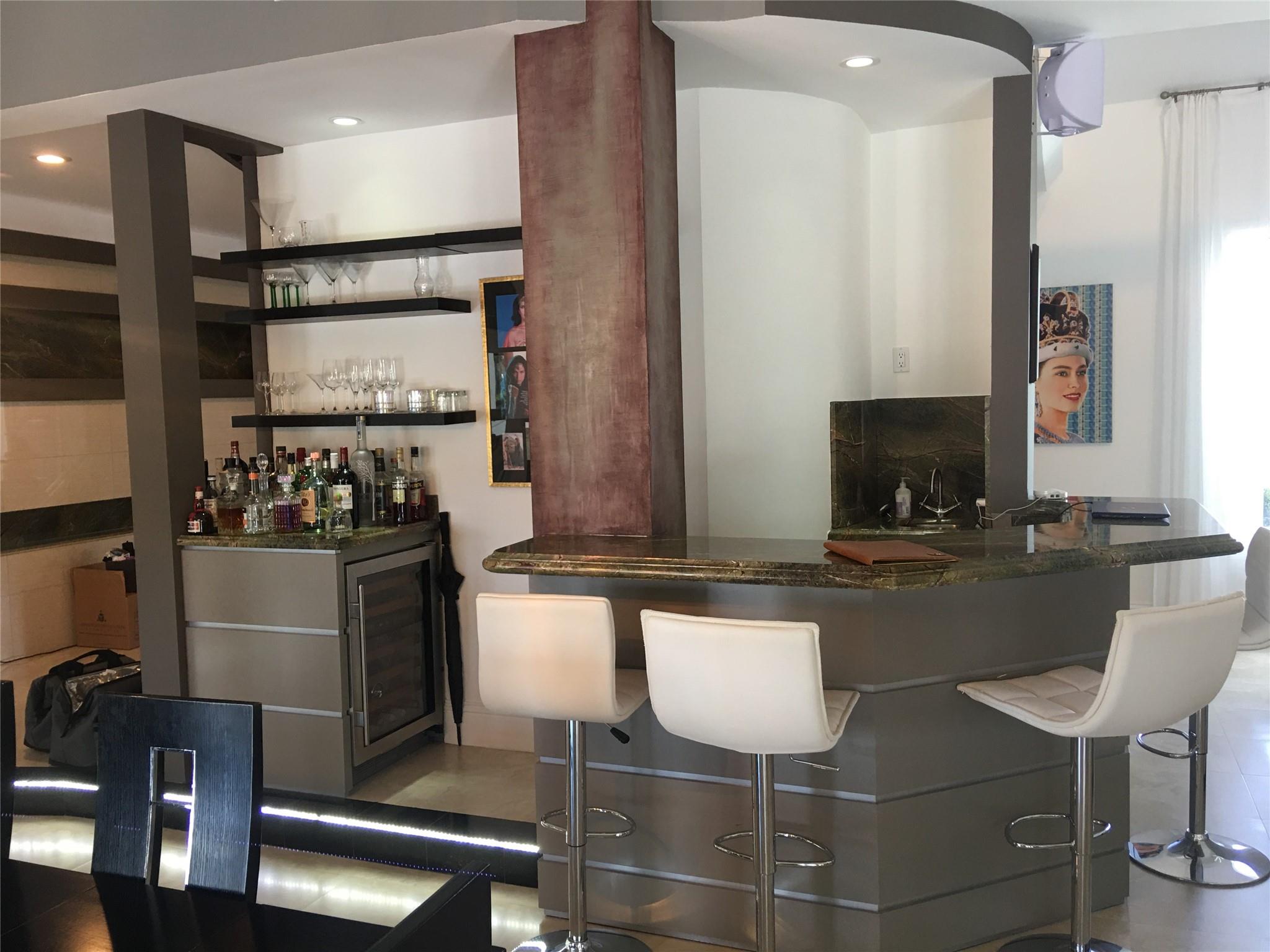WET BAR & WINE CABINET WITH BAR STOOLS