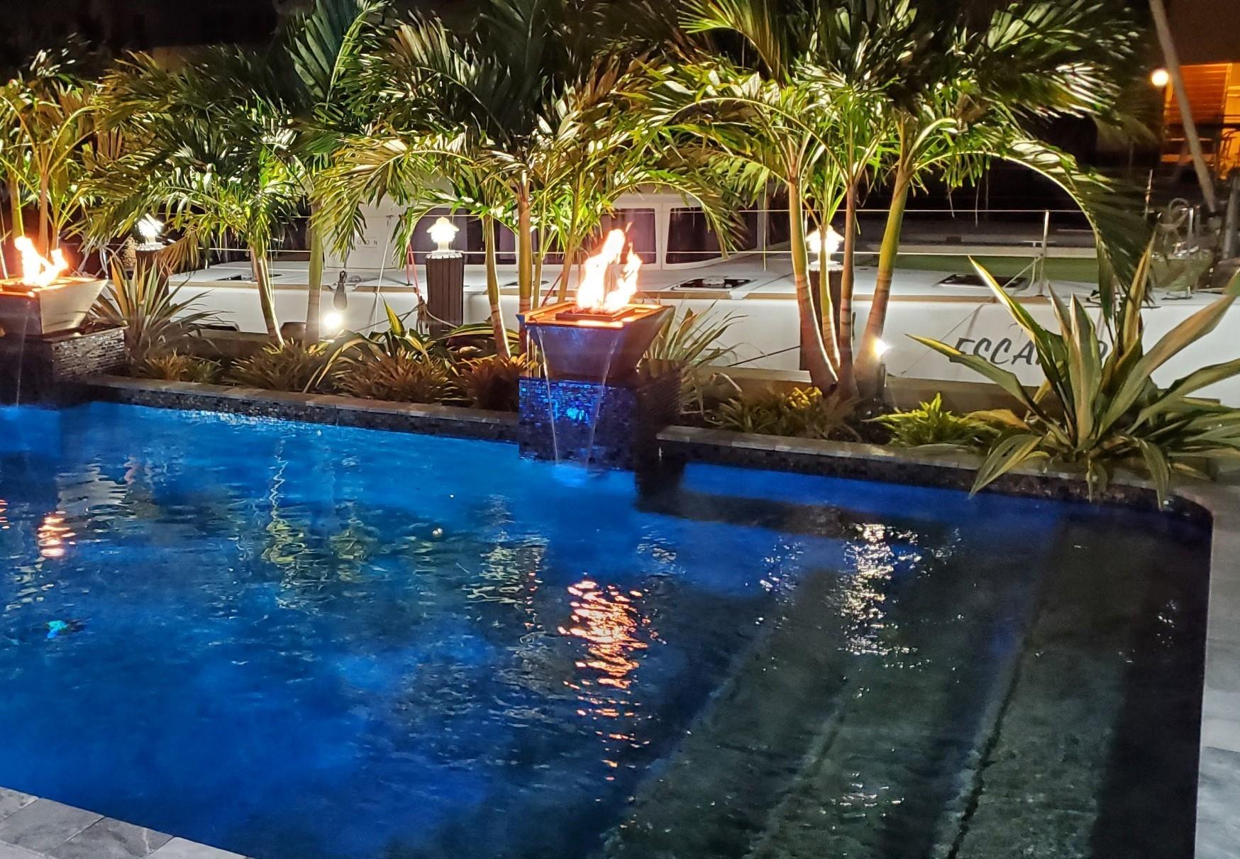 POOL FOUNTAINS AT NIGHT