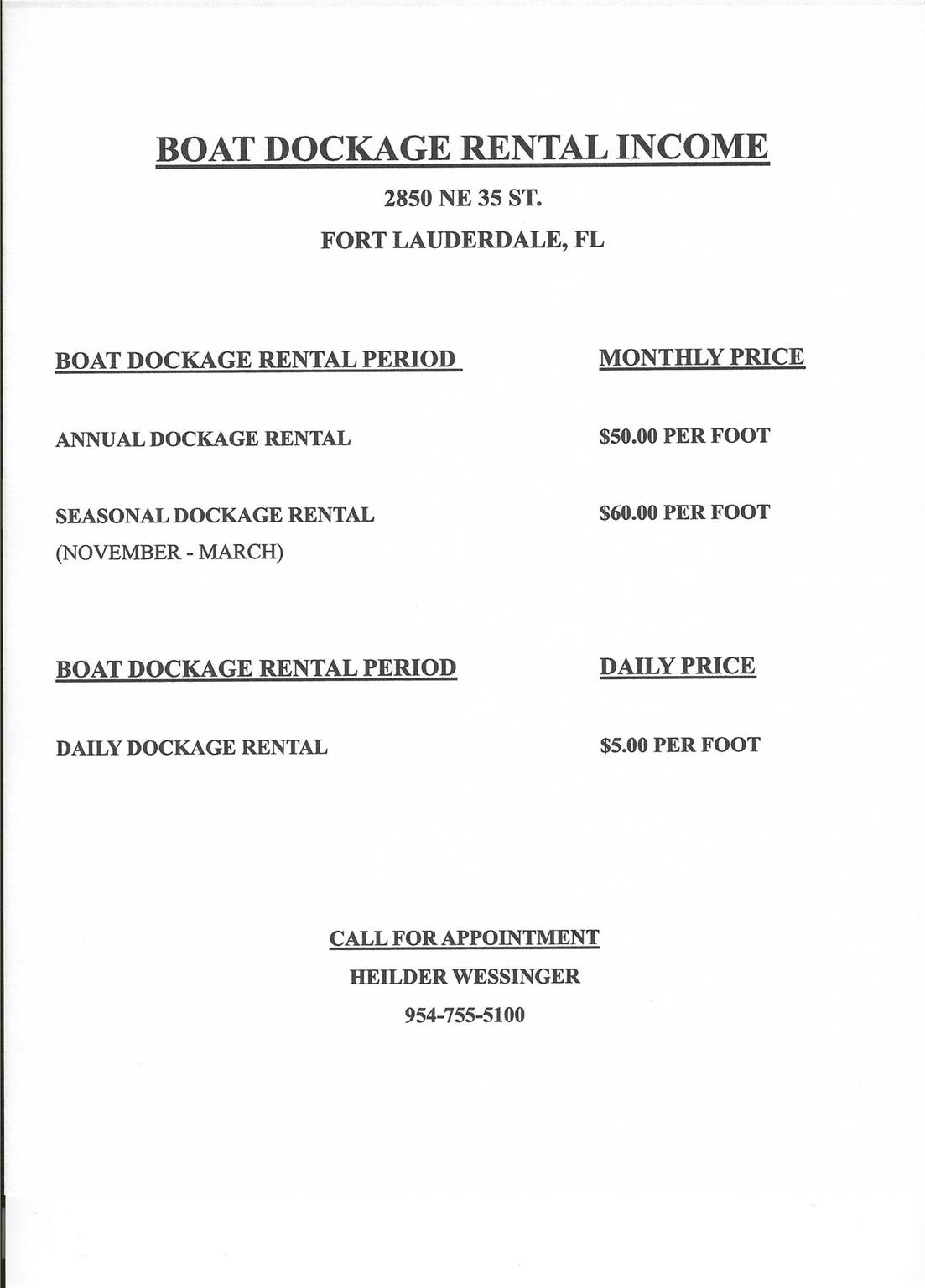 BOAT DOCKAGE RENTAL INCOME