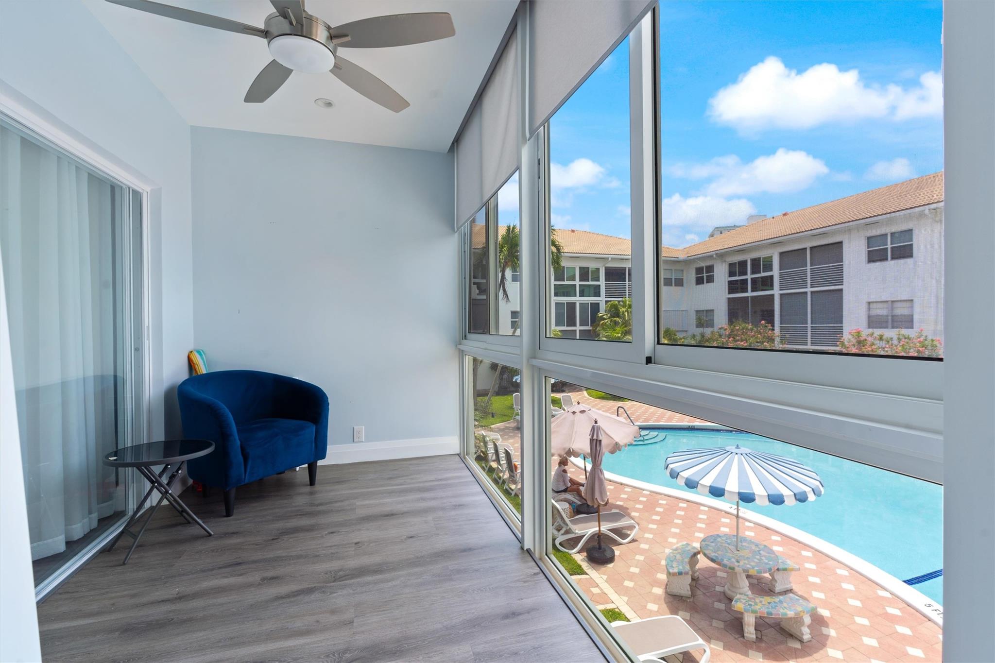 Enclosed Balcony overlooking the Pool