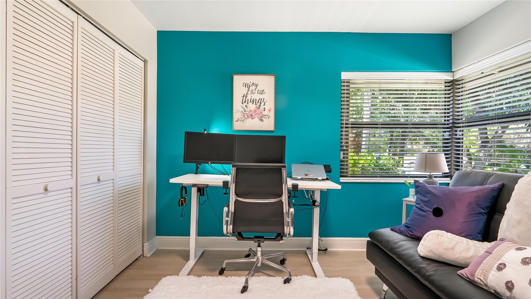 With an intelligent layout and thoughtful features, it effortlessly transitions from a peaceful home gym to a distraction-free study sanctuary to a fashionista's dream dressing room - complete with closet that boasts a customized organization system.
