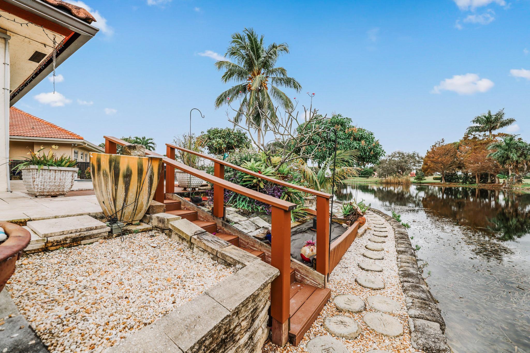 Walking path along the exterior of the property