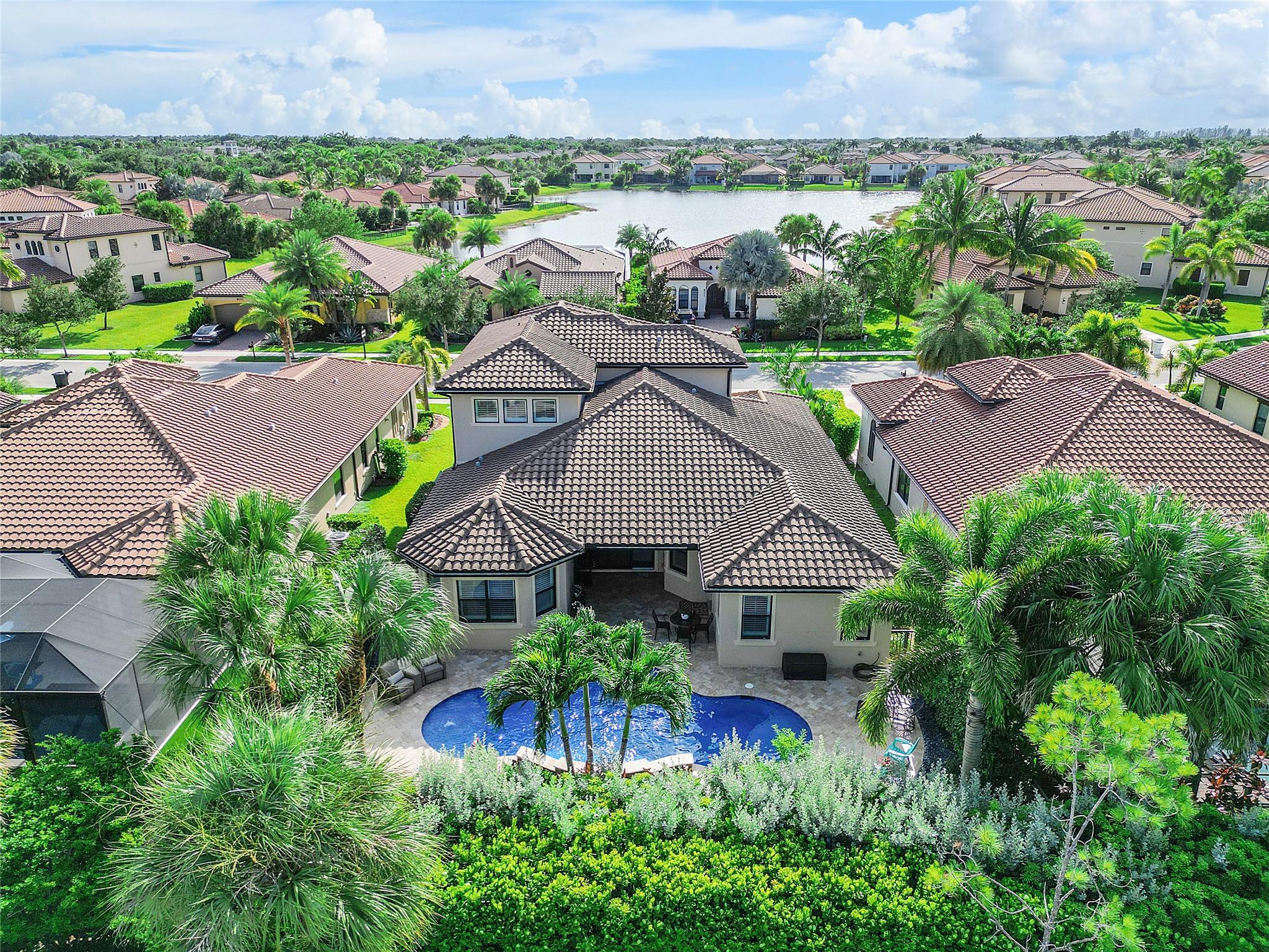 Aerial view of the private home on private tropical Oasis