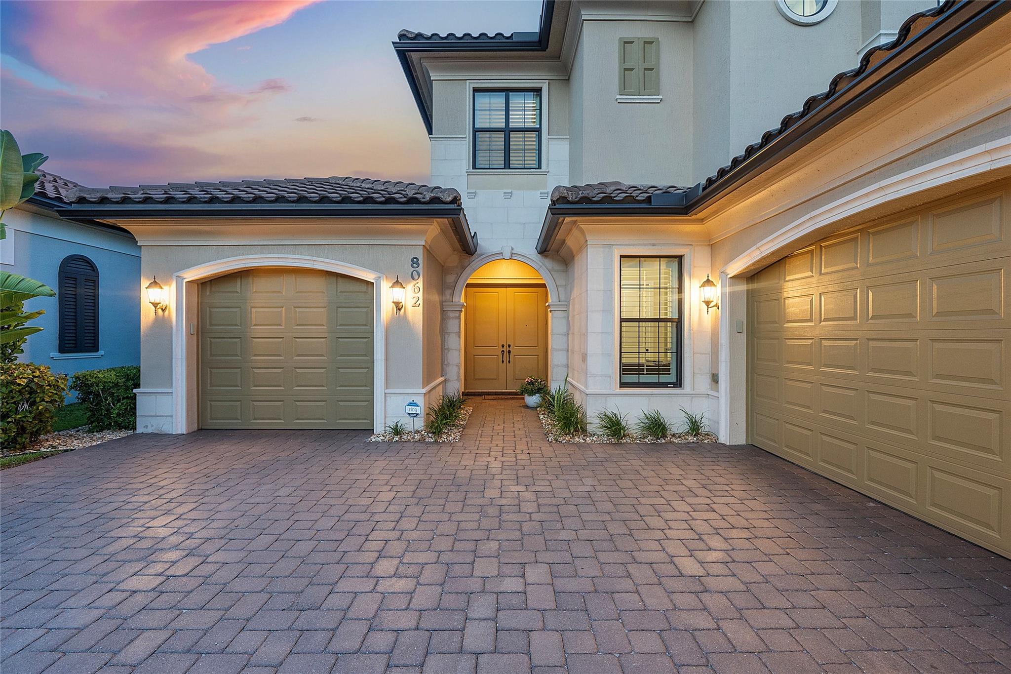 Courtyard entry with stone elevation