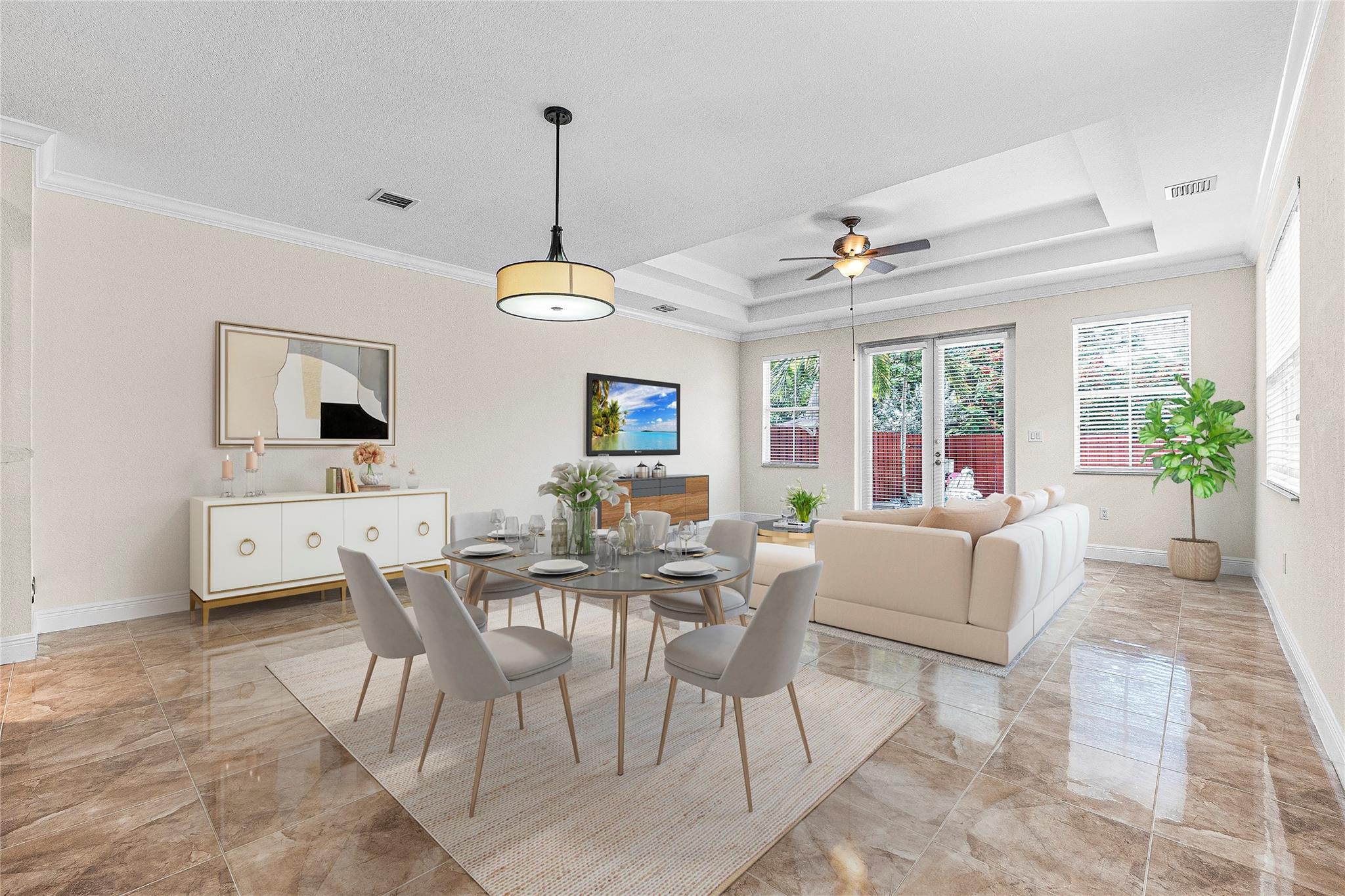 Virtually staged Living/Dining area.