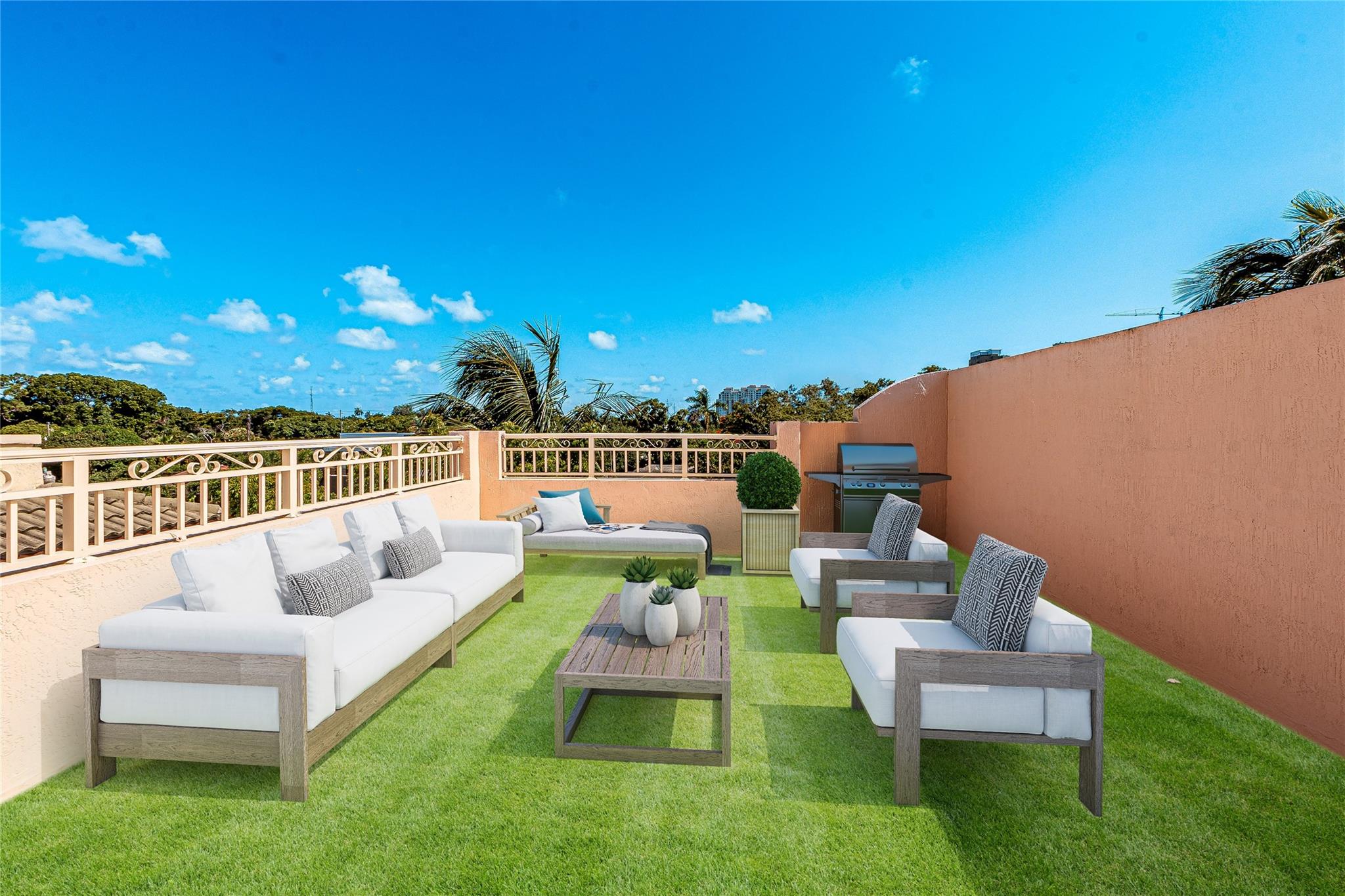 Virtually staged rooftop terrace.
