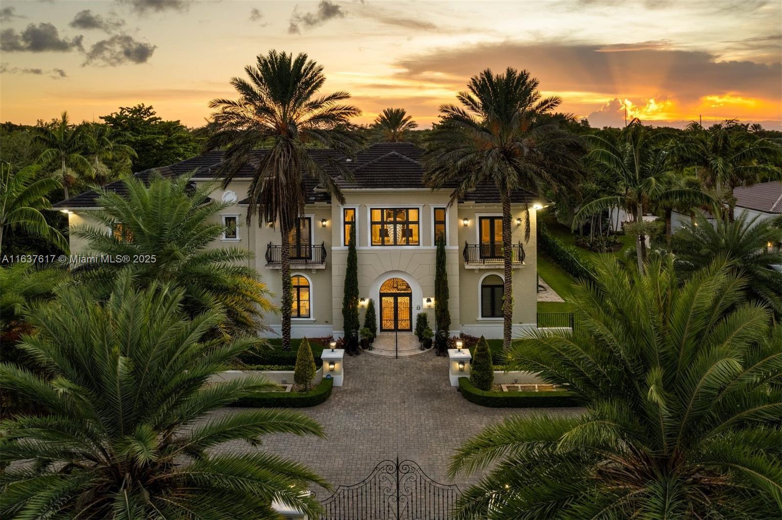 Tucked along a quiet tree-lined street in Pinecrest, this 9,567 SF masterpiece offers 7 BD, 6 BA, and 2 HB on a lush 36,590 SF lot. Beyond the grand triple-height foyer, discover multiple wine cellars, wet bar, movie theatre, and game room. The chef’s kitchen dazzles with an expansive island, premium appliances, and pantry. Exceptional details include an elevator, generator, Savant smart system, impact windows/doors, and insulated AC 3-car garage. Outdoors, a covered terrace with summer kitchen overlooks the sparkling saltwater pool, jacuzzi, and versatile tennis/soccer/basketball court. A detached cabana with half bath, custom bar, and recreation room completes this rare offering. Some photos virtually staged.