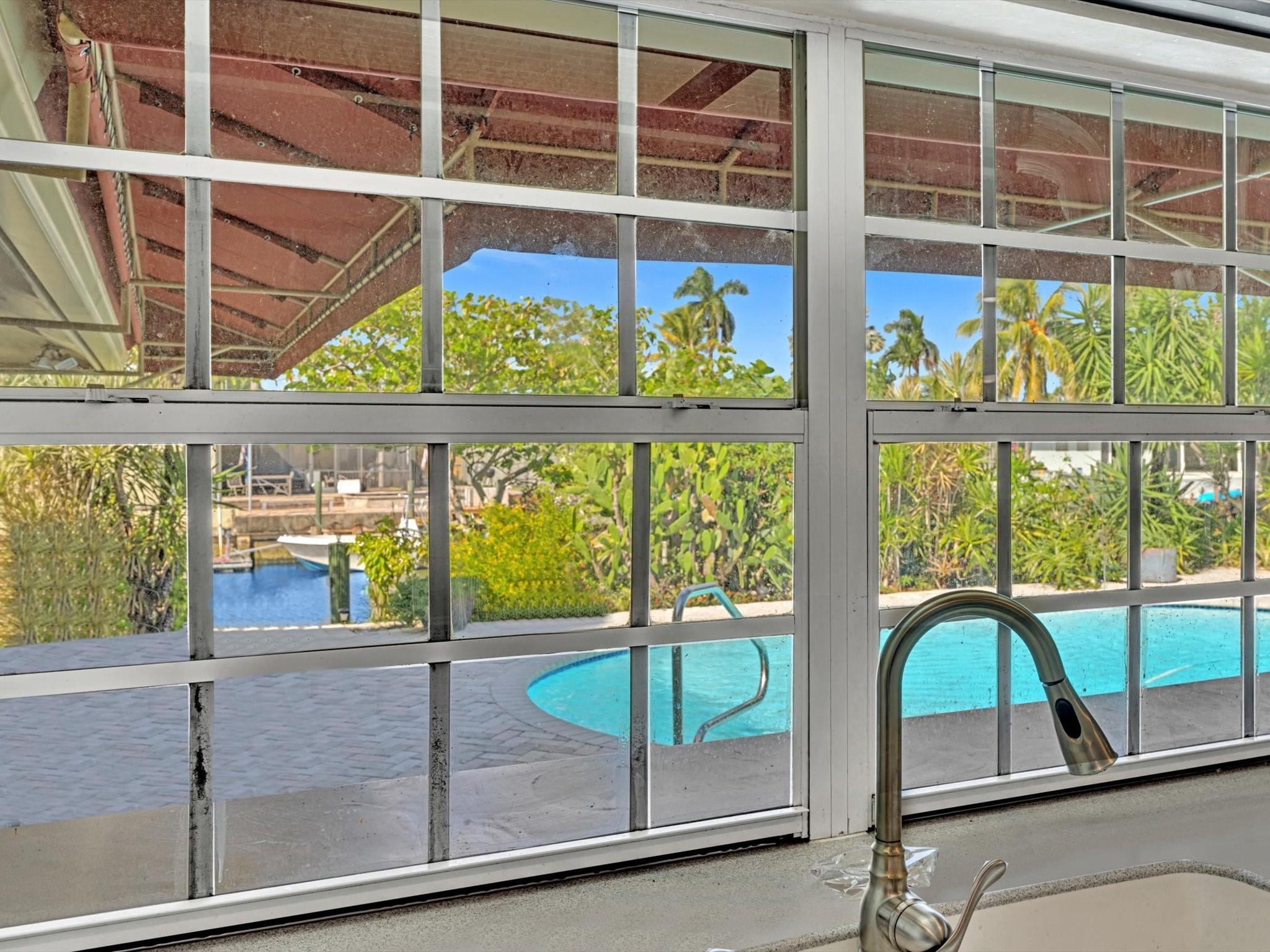 Kitchen with Pool & Canal View