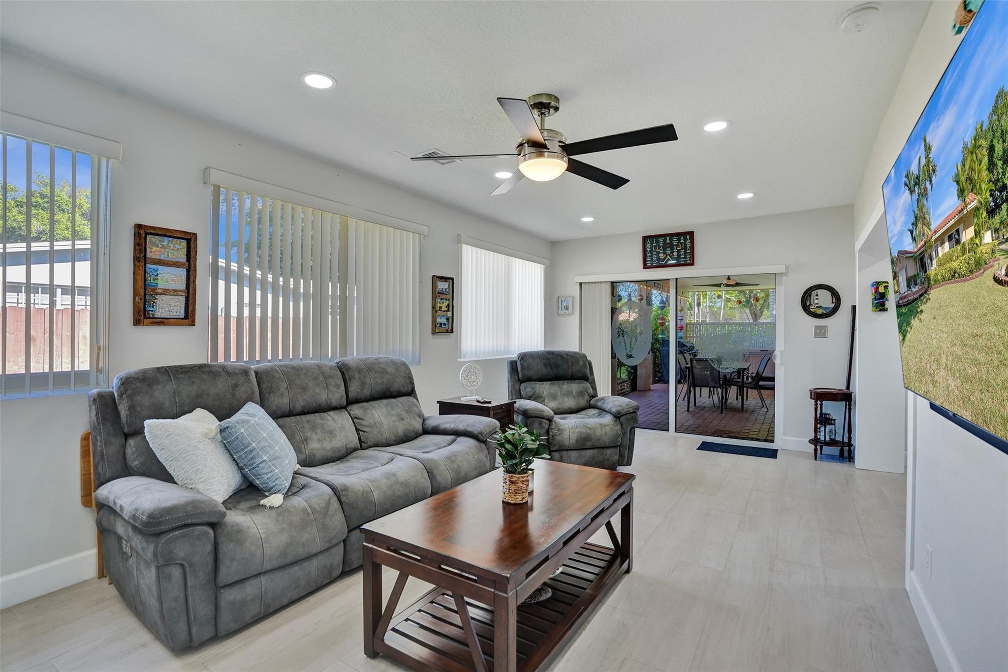 Family room overlooks covered patio