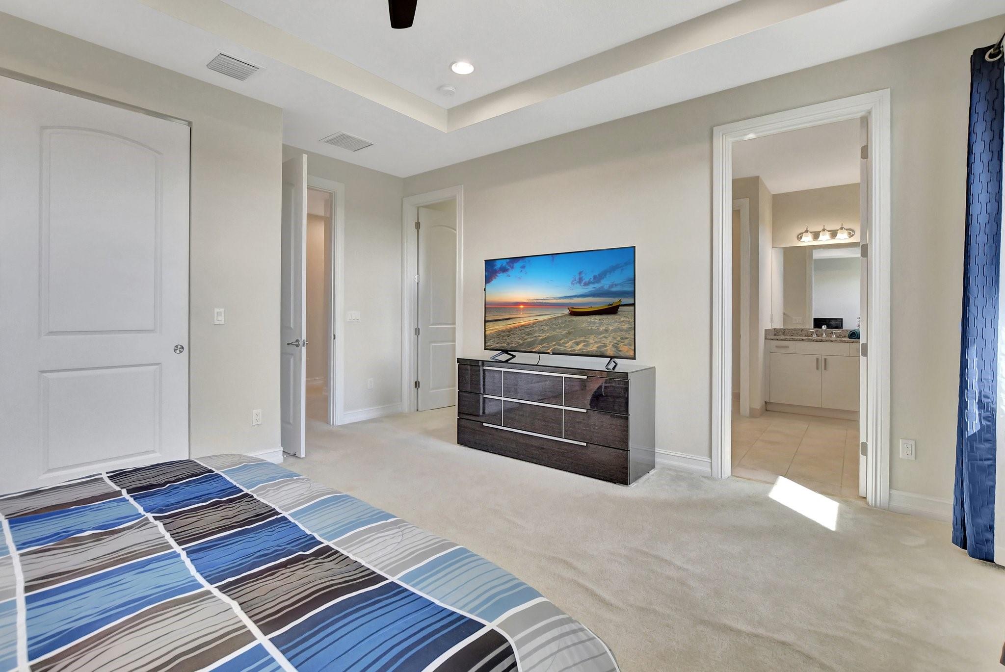 Primary bedroom has two closets.