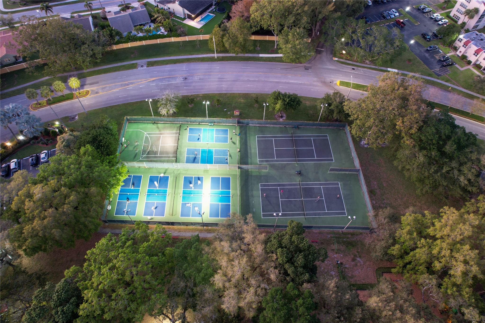 Drone shot, Tennis and pickle ball and basket ball courts