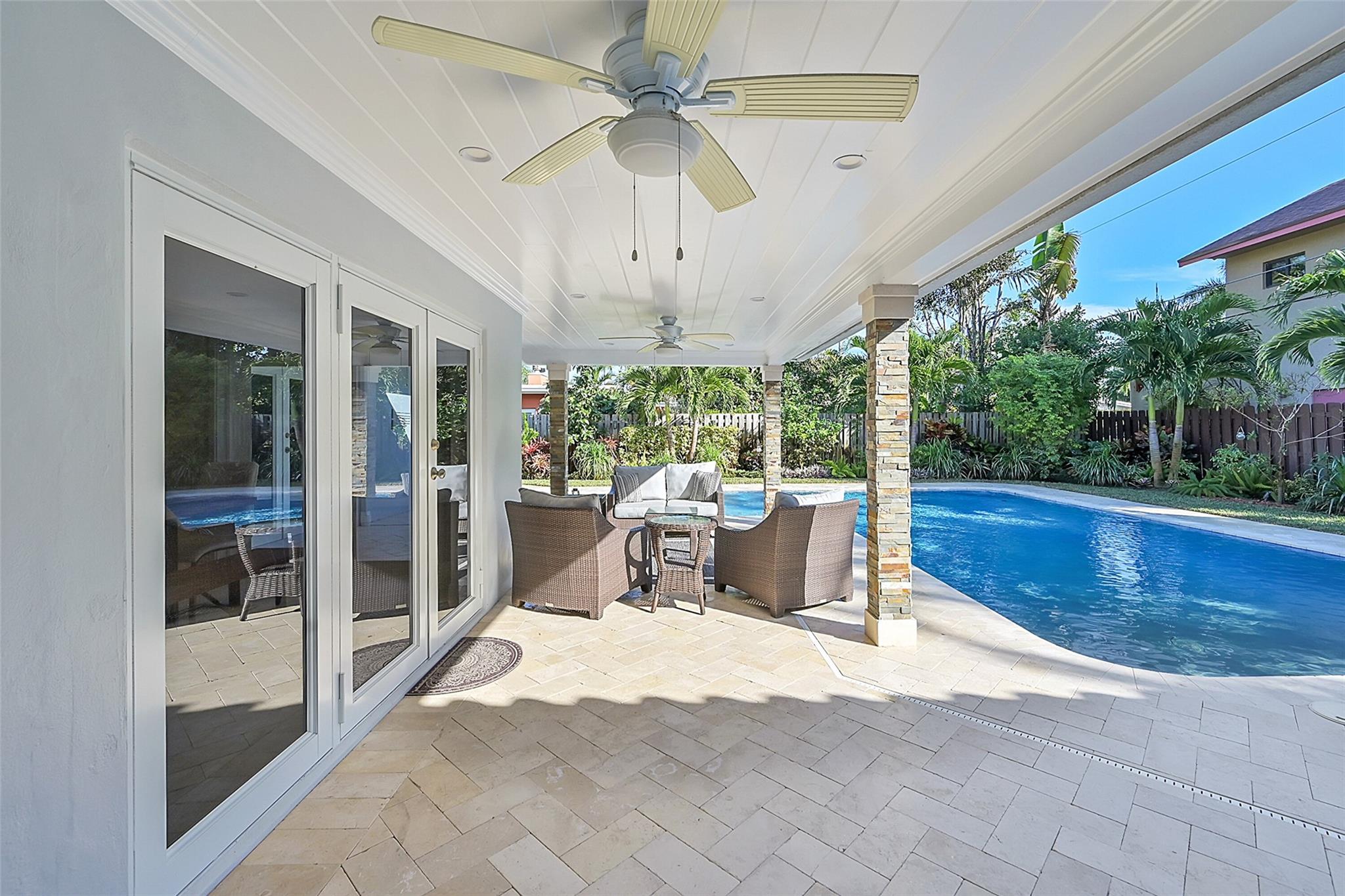 Covered Patio with 3 ceiling fans...