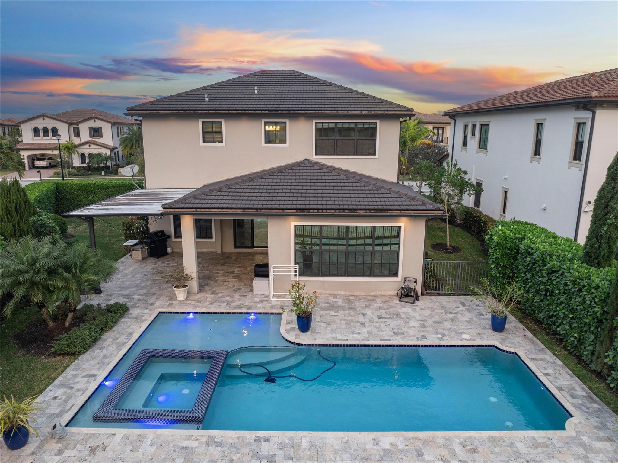 The blue heated salt water pool and Spa in the daytime