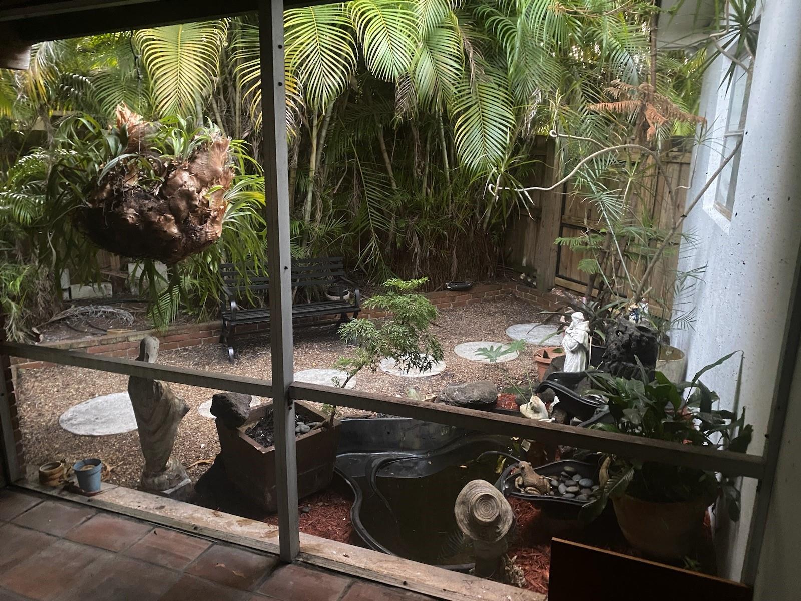 Backyard view from screened in porch