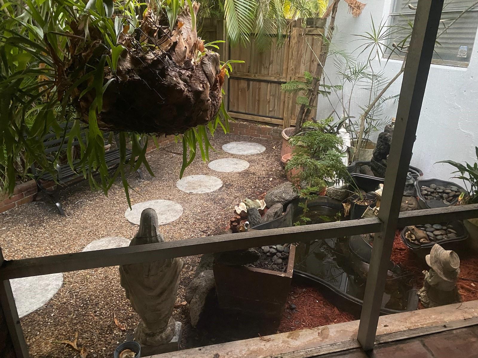 Backyard view from screened in porch