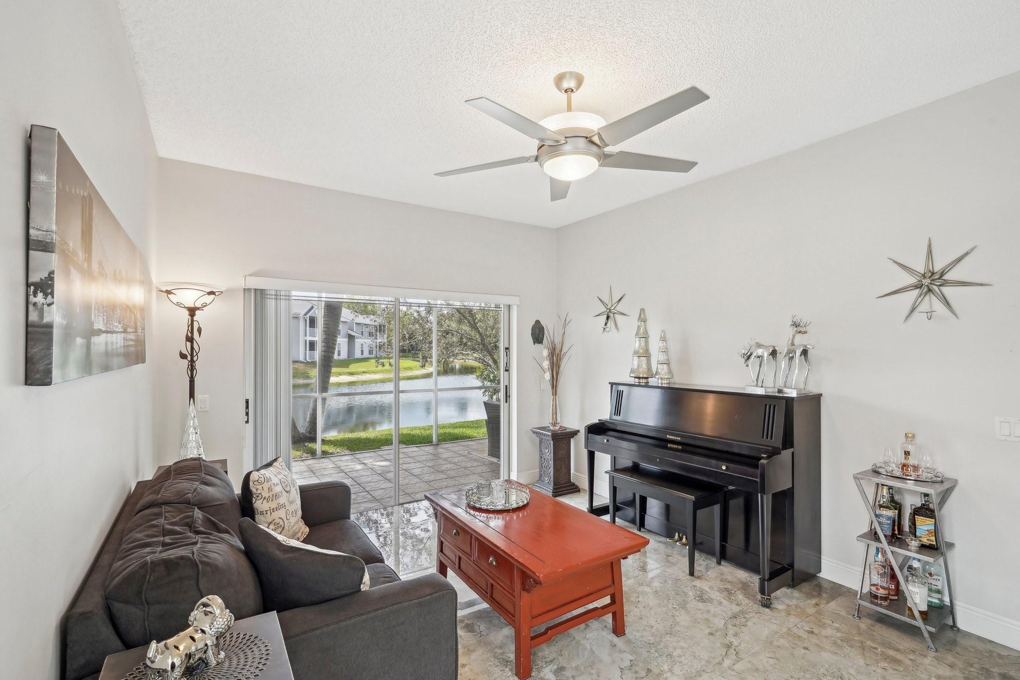 Family room has a lovely view of the lake