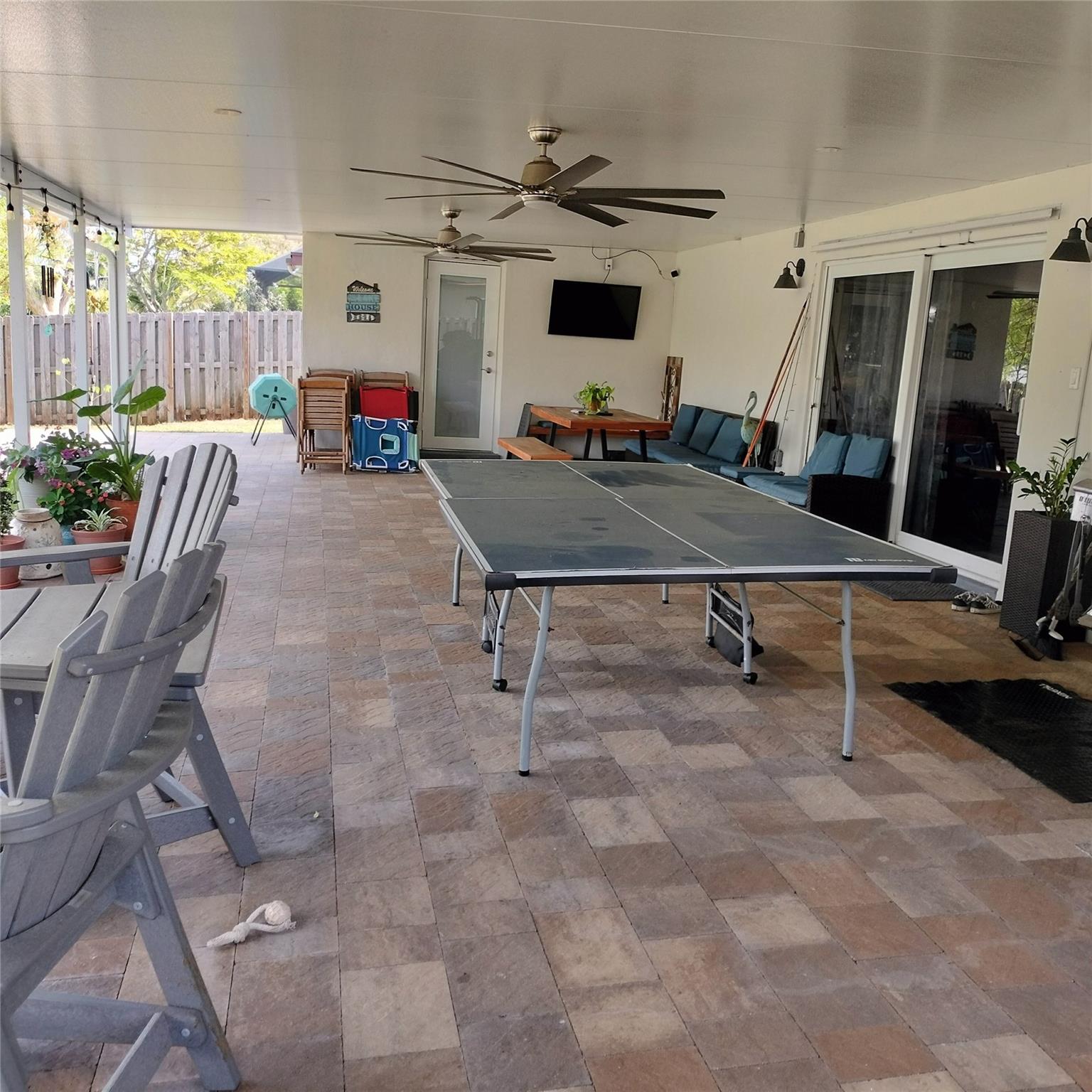 Huge 41' X 17' covered patio overlooking water.