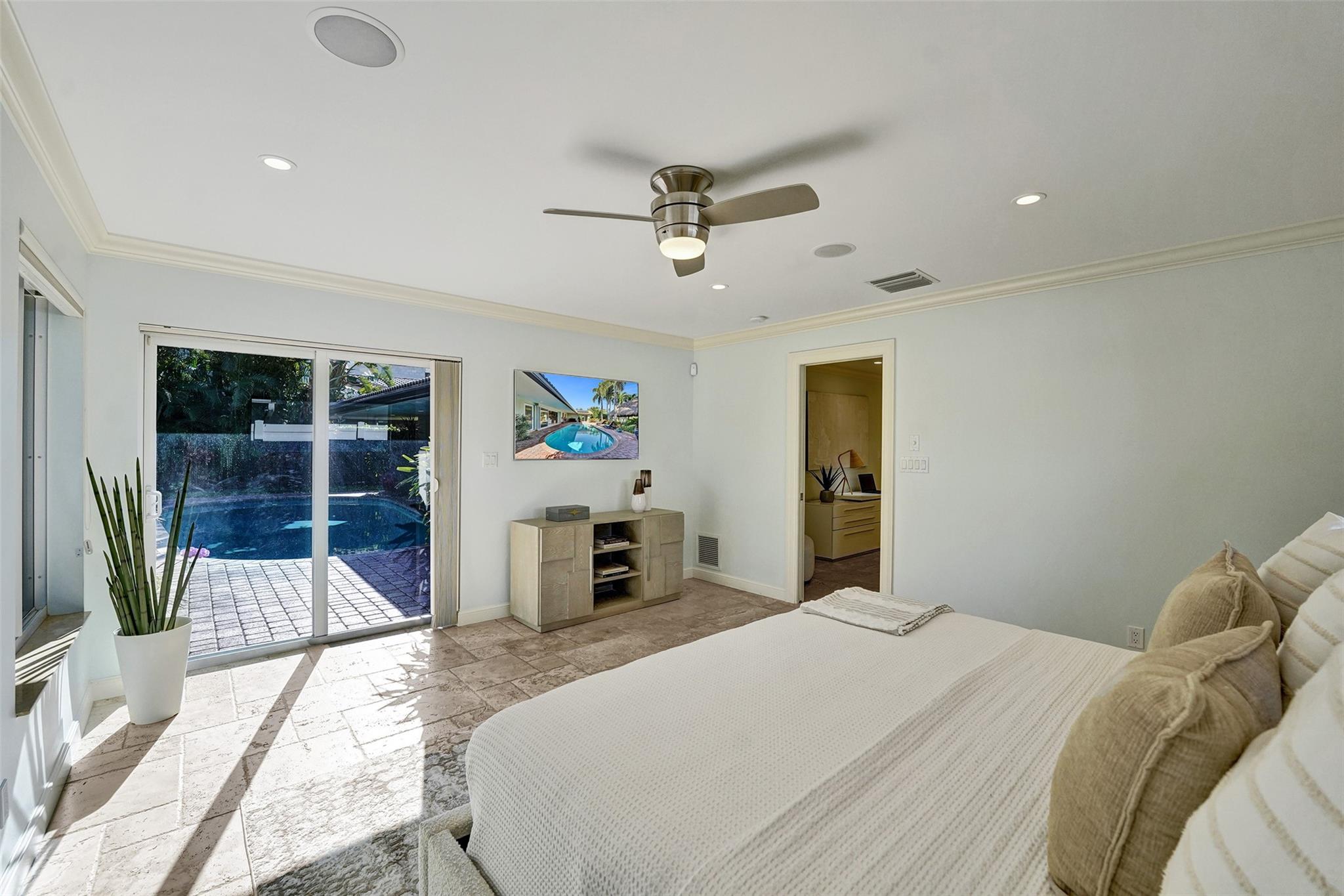 Opens onto pool and patio