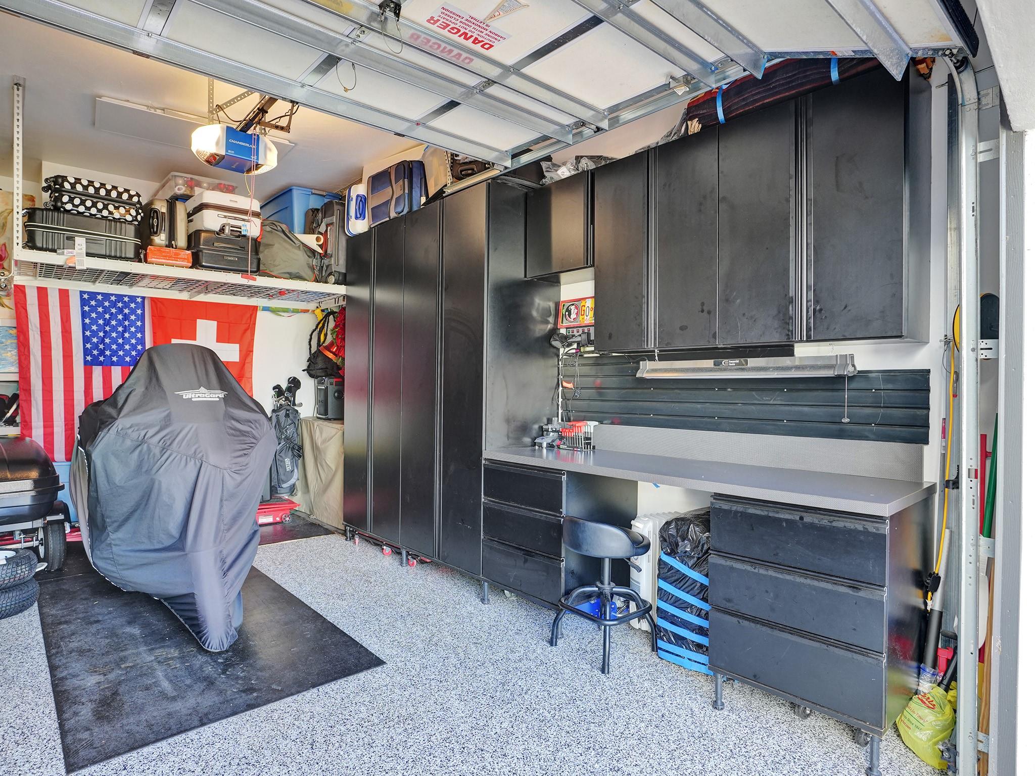 A garage with built-in features, perfect for organizing your tools.