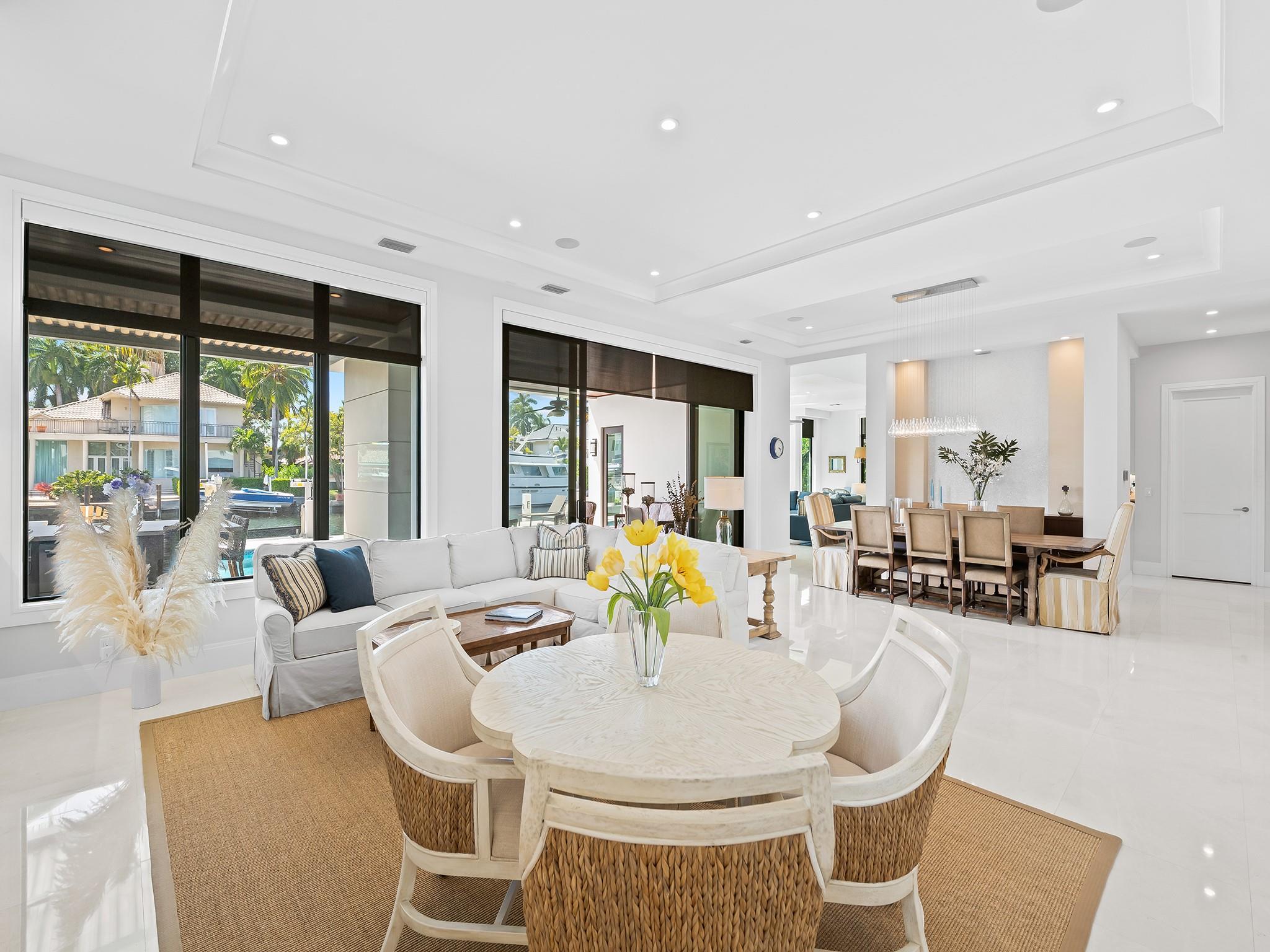 Expansive living room designed with entertainment in mind