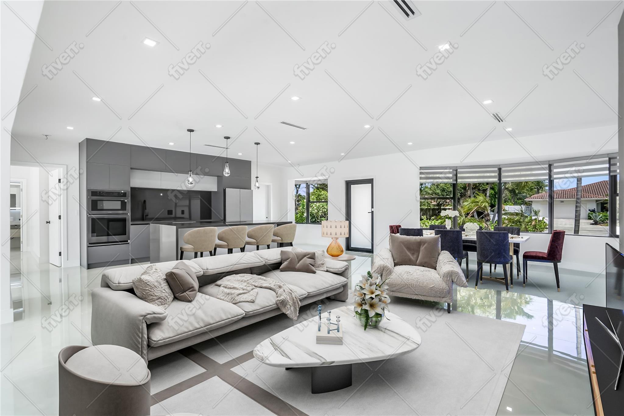 Virtually Staged Living & dining rooms.