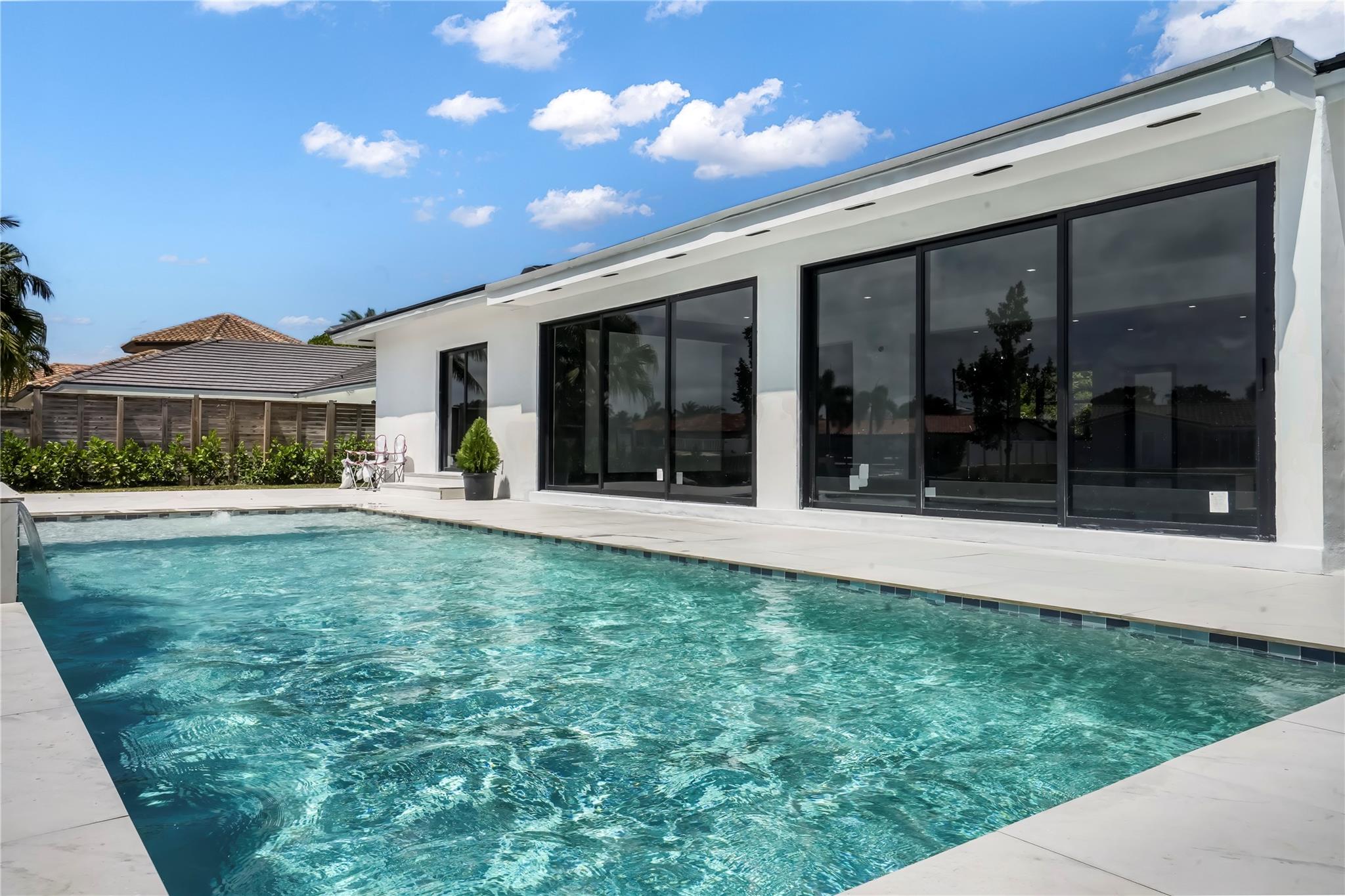 newly built infinity pool with fountain