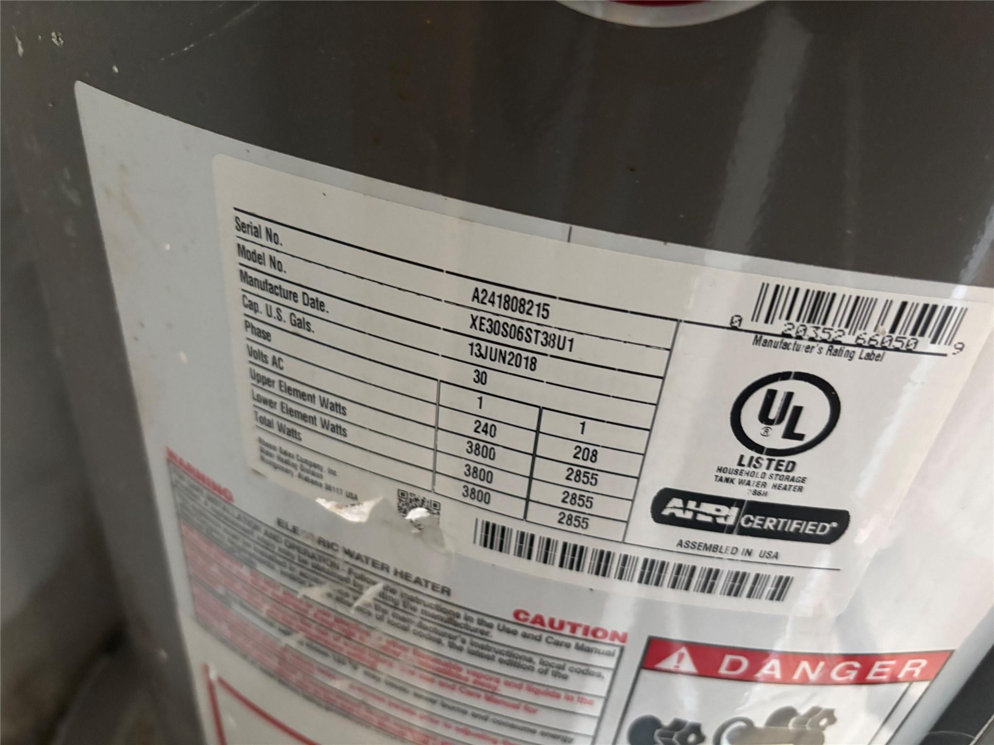 Water heater replaced in 2018