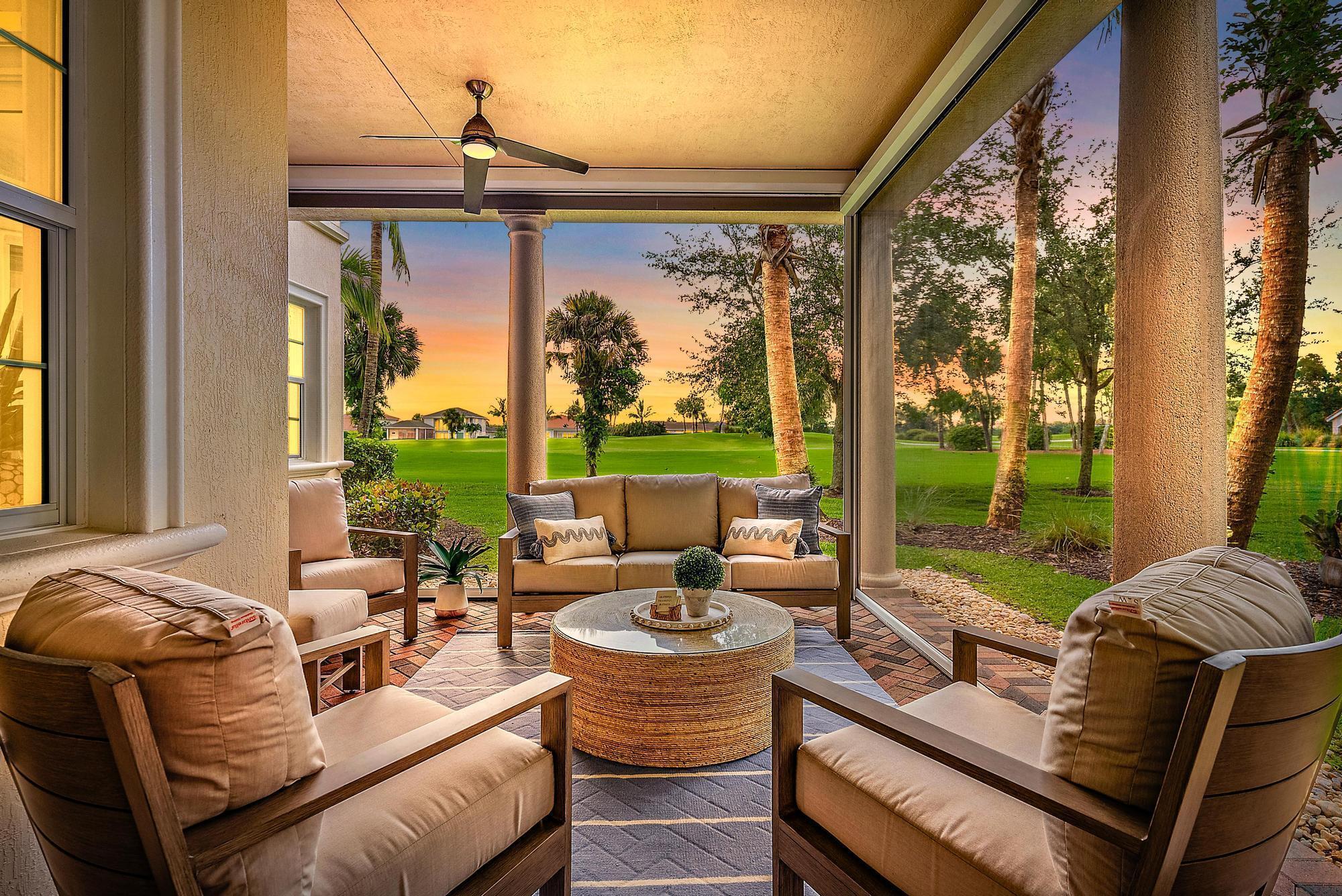 Step into sunset serenity at this designer finished 2 bed, 2 bath plus den residence overlooking the fairways of Jupiter Country Club. Enjoy open concept living with high ceilings, impact glass, and a screened in patio designed for golden hour gatherings. With an open floorplan that's flooded with natural light, this home is perfect for both relaxing and entertaining. The spacious living area features a built-in Sonos sound system and electric shades, creating a seamless blend of style and functionality. The open-concept kitchen is a chef's dream, equipped with sleek quartz countertops and a built-in desk workstation, ideal for today's modern lifestyle. Overlooking the 8th hole of the golf course, the expansive primary suite offers a true retreat complete with crown molding and a luxurious spa

-like bathroom. The large walk-in closet ensures ample storage space, while the spacious guest bedroom and den area offer additional comfort and versatility.

Enjoy the convenience of a full laundry room and a 2-car garage, providing everything you need for effortless living.

Step outside onto your beautiful covered lanai, featuring retractable screens and stunning views of the golf course, making it the perfect spot for outdoor relaxation.

As a resident of Jupiter Country Club, you'll enjoy access to world-class amenities, including golf, two pools, a state-of-the-art fitness center, fitness classes, and a luxurious spa. Indulge in delicious meals and drinks at the full-service restaurant and bar, all within the comfort of your own community. Full Golf membership available NOW with NO WAITLIST or the opportunity to switch to social membership or join the associate golf waitlist.

This is more than just a home - it's a lifestyle. Don't miss the opportunity to make this stunning property yours!