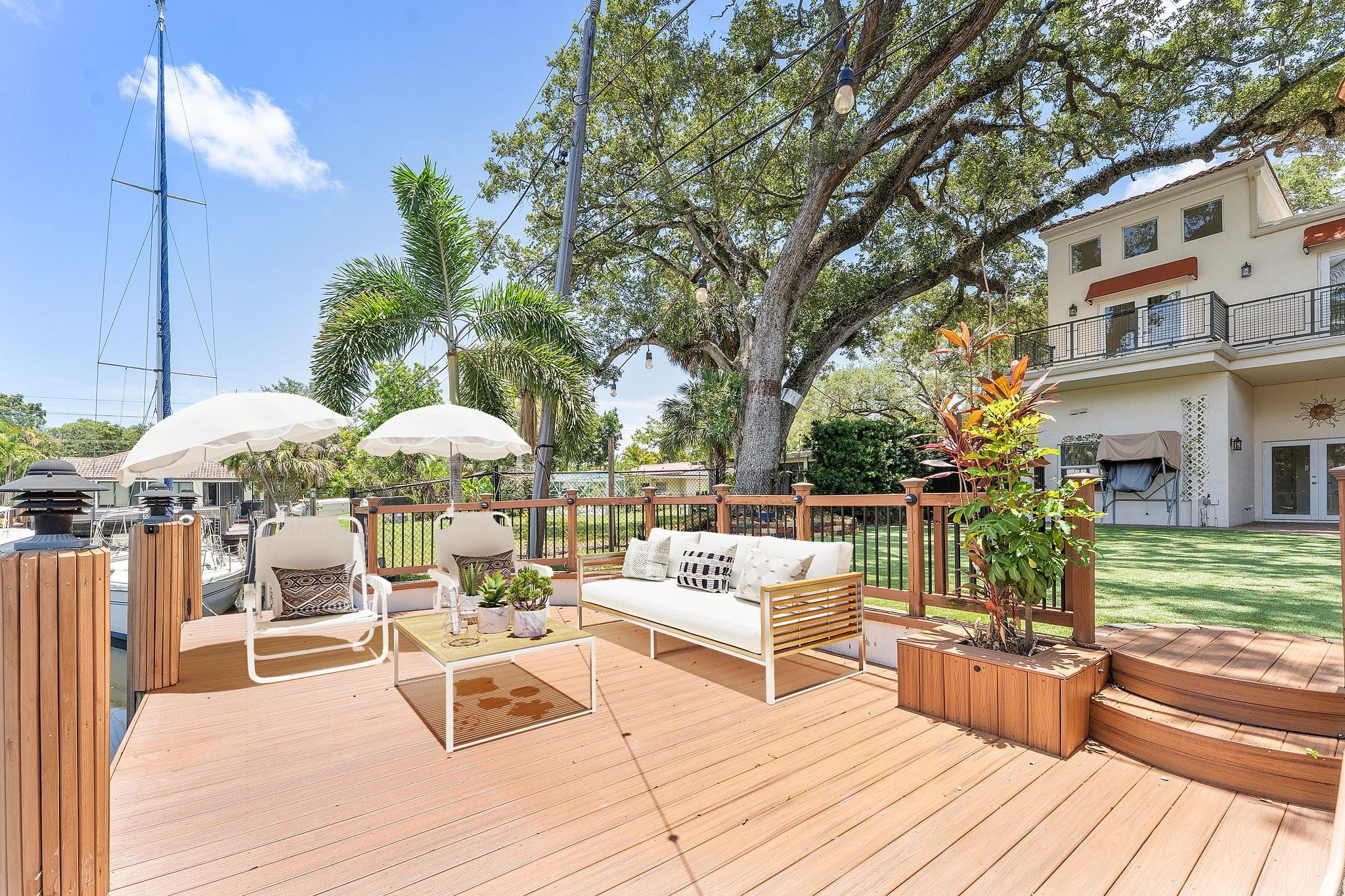 Back deck and dock virtually staged