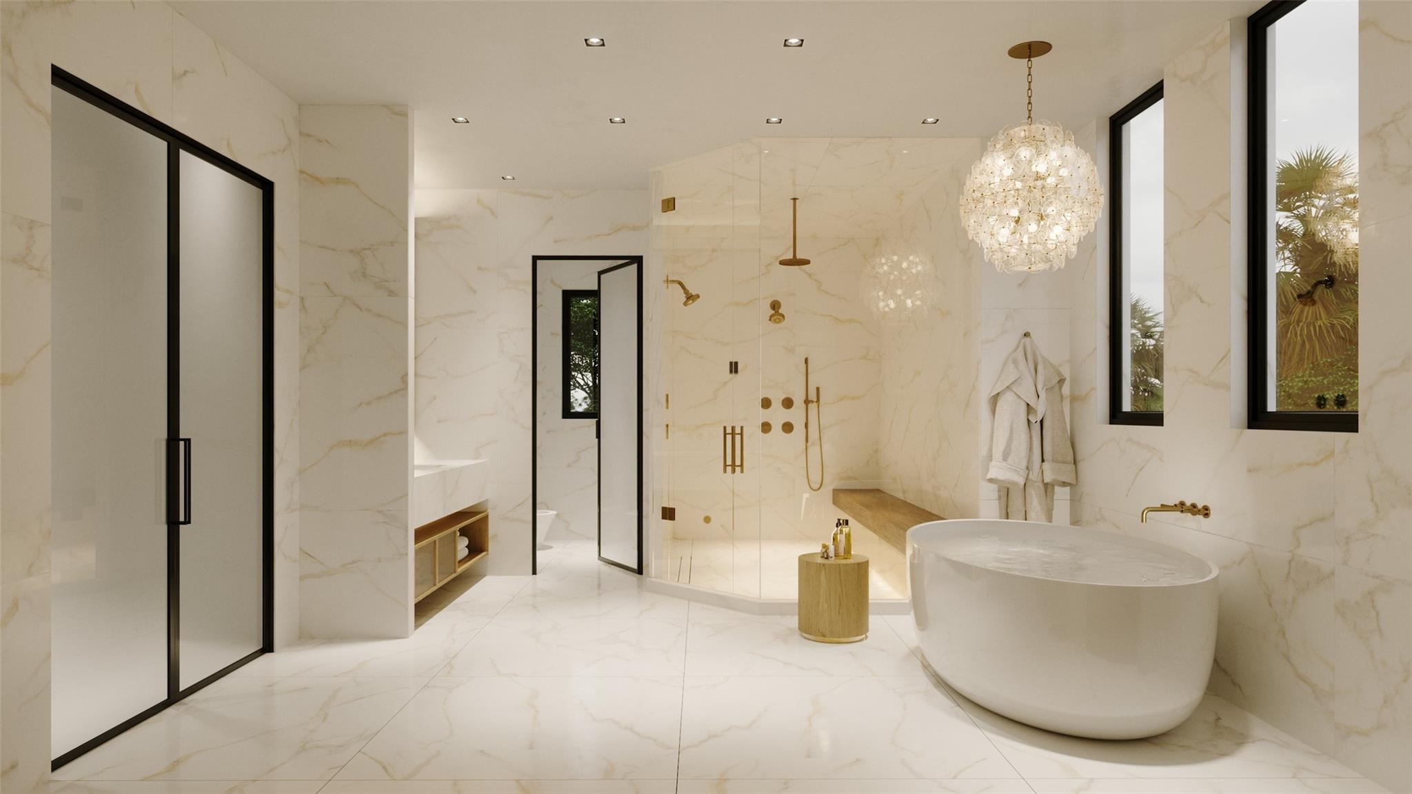 Designer Bathroom with High End Porcelain and Upscale Plumbing Fixtures