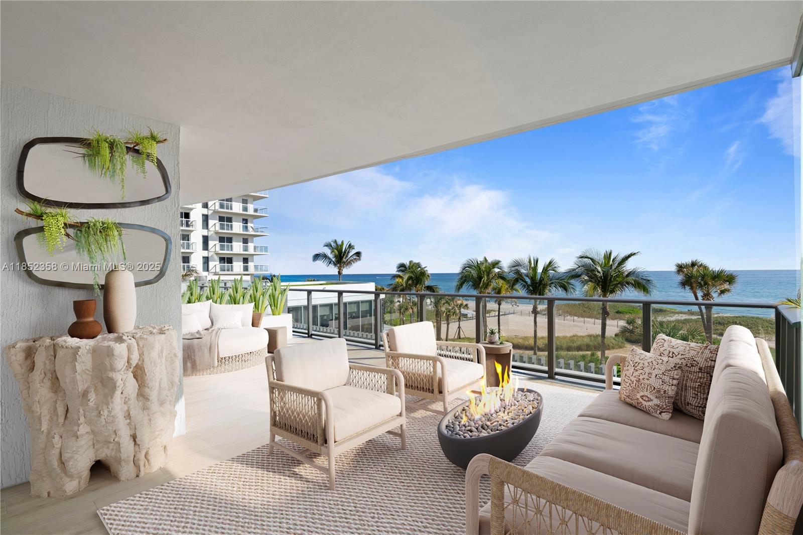 Never been lived in and ready for design! Residence 304 offers a THREE bedroom, 3.5 bathroom plus DEN flow through floorplan connected to the ocean and tropical setting in Solemar Pompano Beach. Designed for effortless indoor outdoor living, this exceptional unit offers breathtaking direct ocean views to the east and captivating city and sunset views to the west. Expansive balconies on both sides invite you to soak in the sunrise over the Atlantic and unwind as the sun sets over the skyline. The west facing balcony seamlessly connects to the building’s exclusive amenities wing, creating a private extension of your home. Step outside to the tranquil pool where you can relax while watching the sunset, unwind in the hot tub or enjoy the entertainment deck surrounded by lush landscaping.