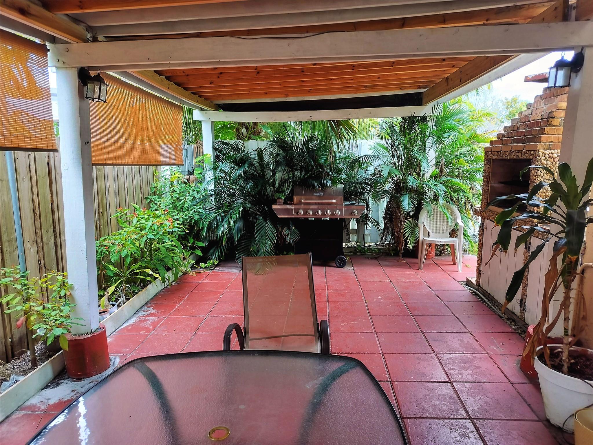 Covered patio next to the living room