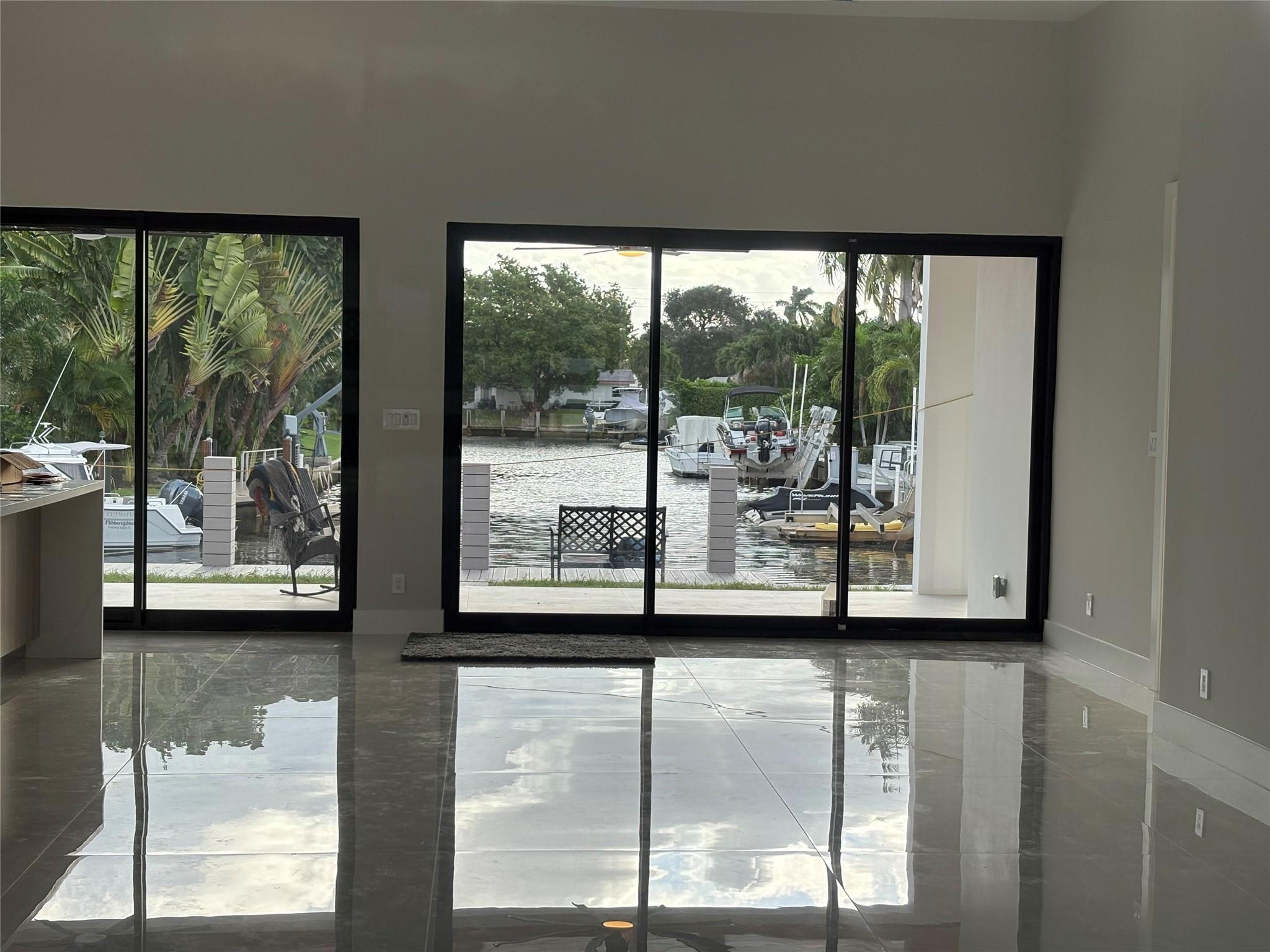 View from great room with gorgeous sliding doors