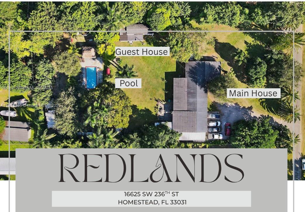 Discover this spectacular property located in the prestigious area of Redland, Florida! 1.15 acres of fenced land, this estate is perfect for those seeking space, privacy, & a connection w/nature without compromising on comfort or luxury 4 spacious bedrooms & 3 full bathrooms. New air conditioning system installed in 2022.Impact-resistant windows & doors for added safety, Outdoor. Swimming pool w/a relaxing lounge area. Gazebo, ideal for outdoor gatherings.3 large terraces to enjoy sunsets. Ample parking space for multiple vehicles. Storage/utility house for extra convenience. Chicken coop & a small stable, perfect for a rural lifestyle. Tall light posts to illuminate the entire property at night. The property boasts a diverse fruit tree plantation. Guest House 1/1.