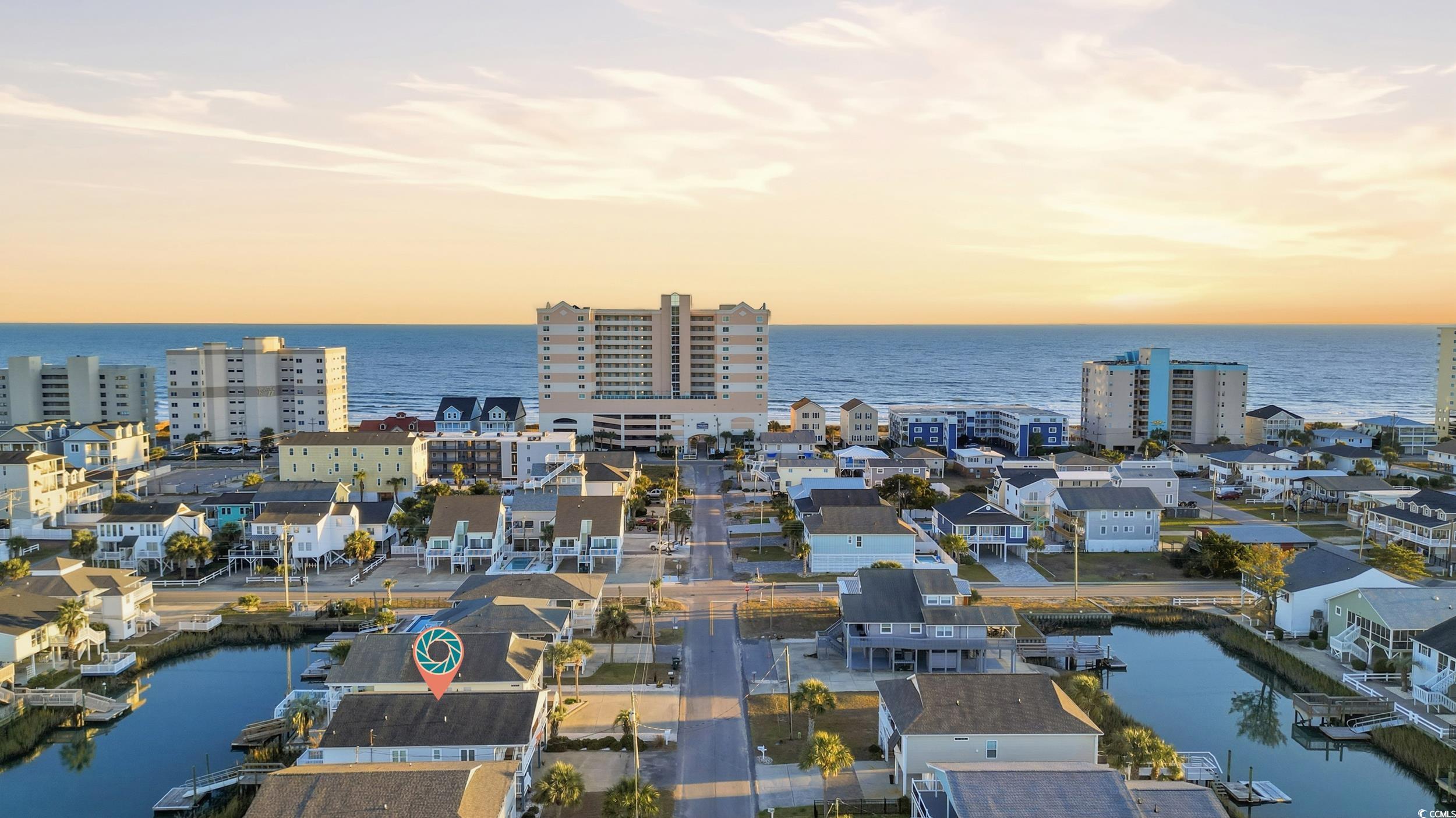 Aerial view at dusk of a water view