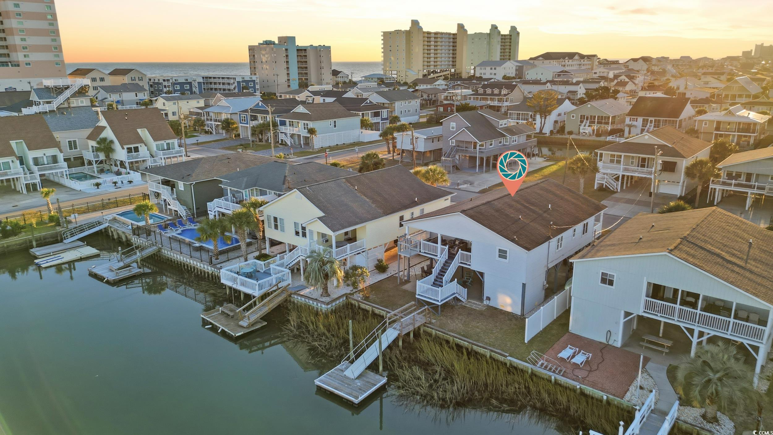 Aerial view at dusk of a water view